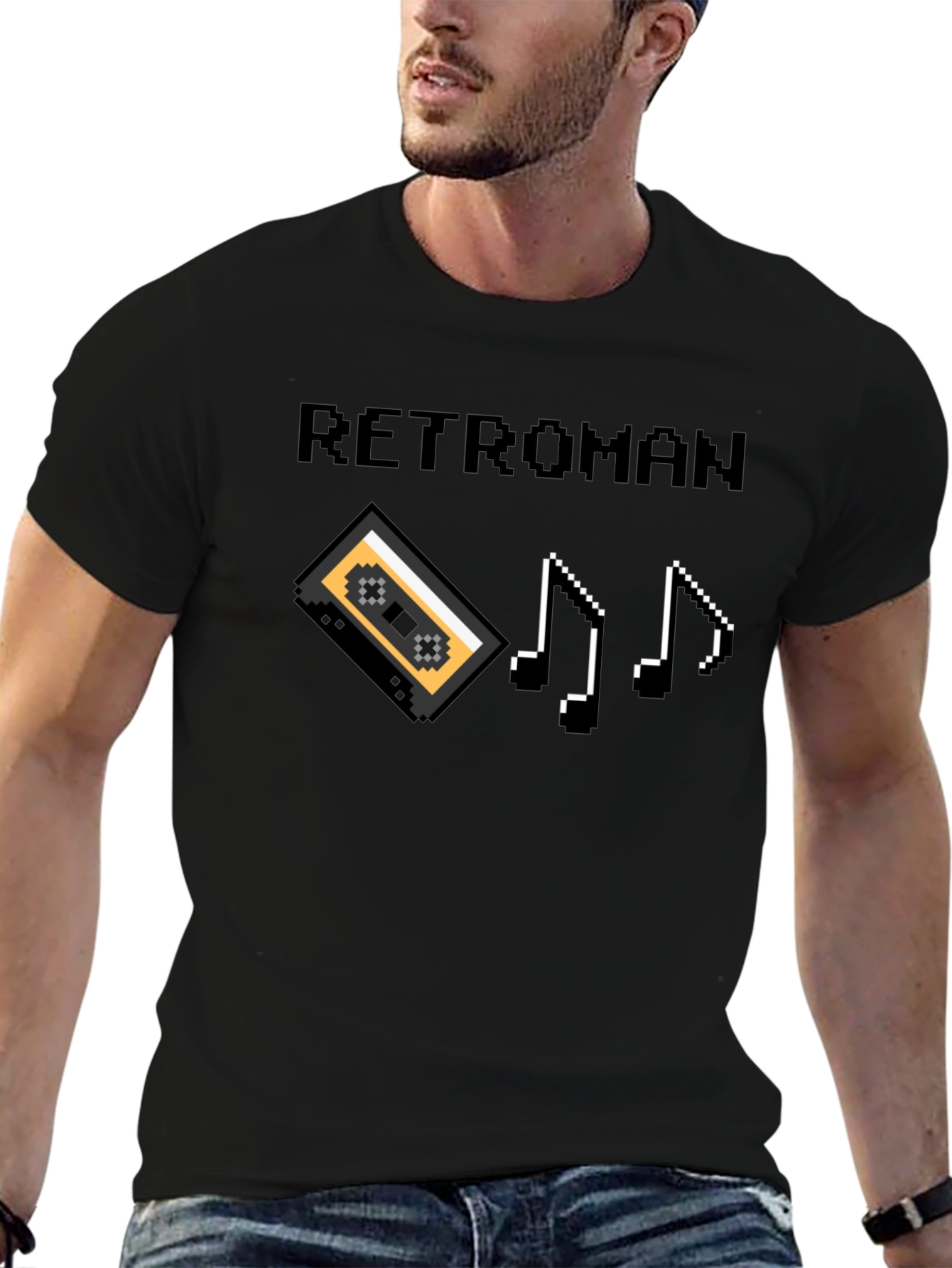 Retroman Retro 8-bit T-Shirt - Cassette & Music Notes
