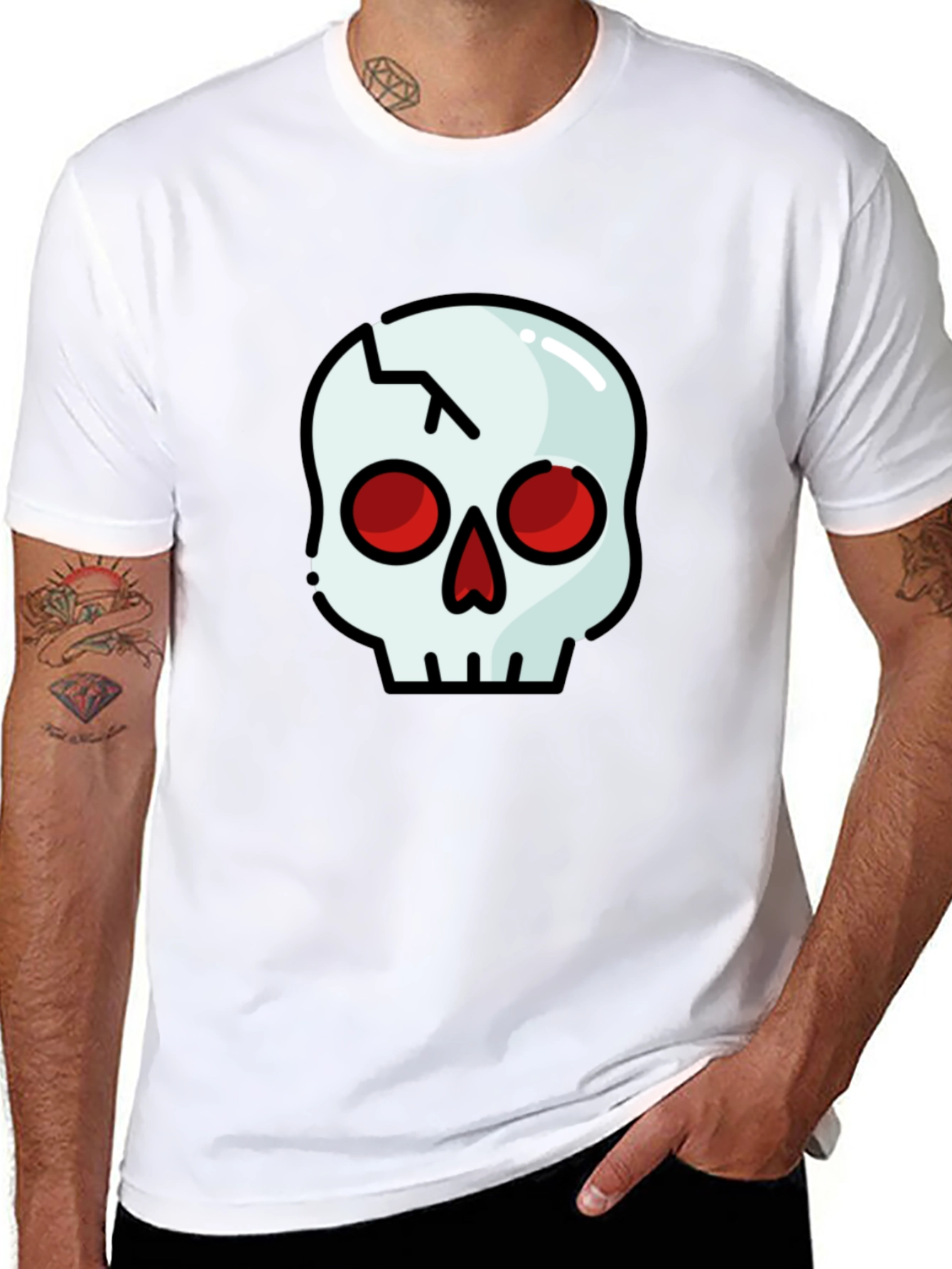 Cracked Skull Graphic Tee - Black