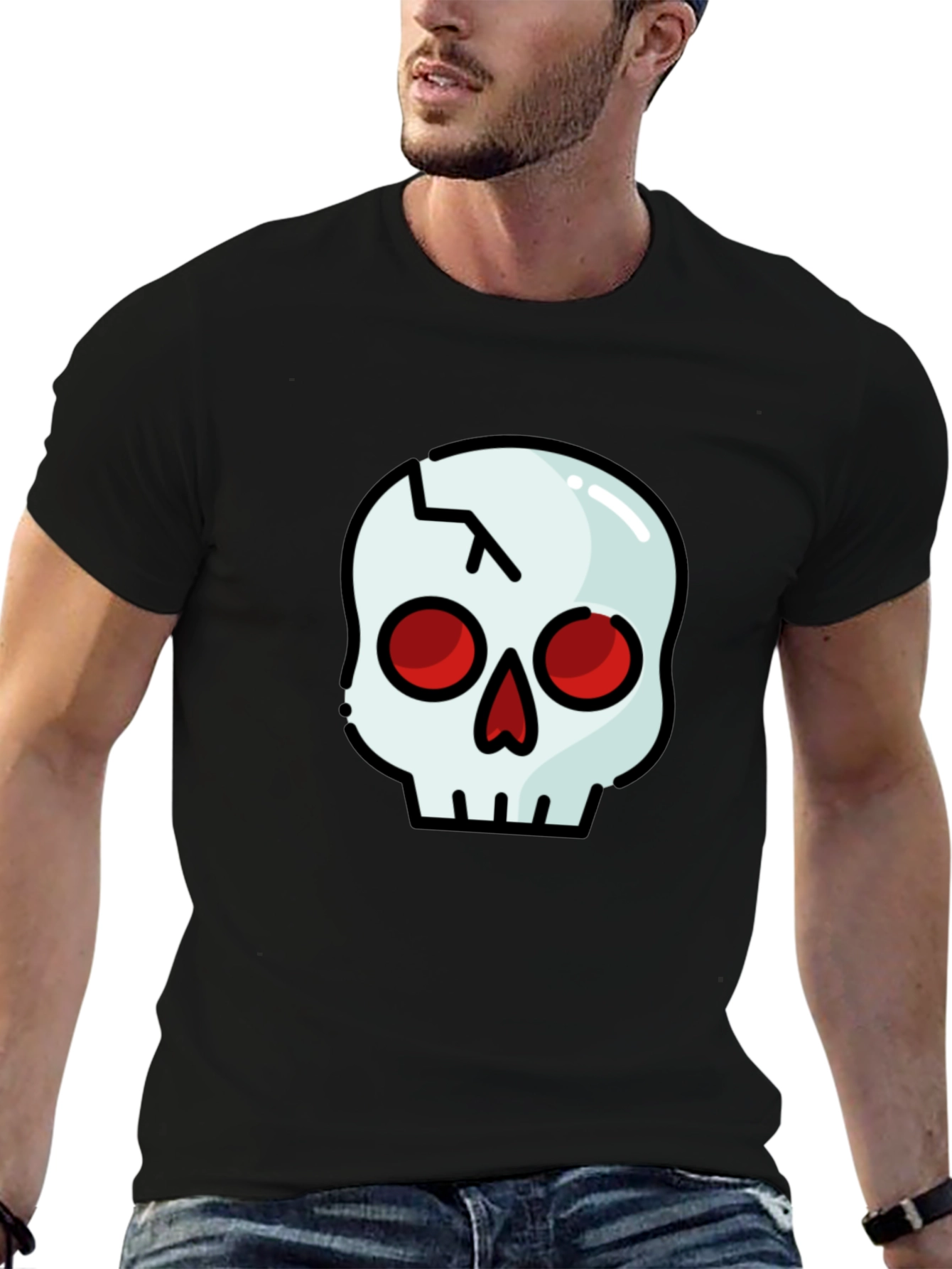 Cracked Skull Graphic Tee - Black