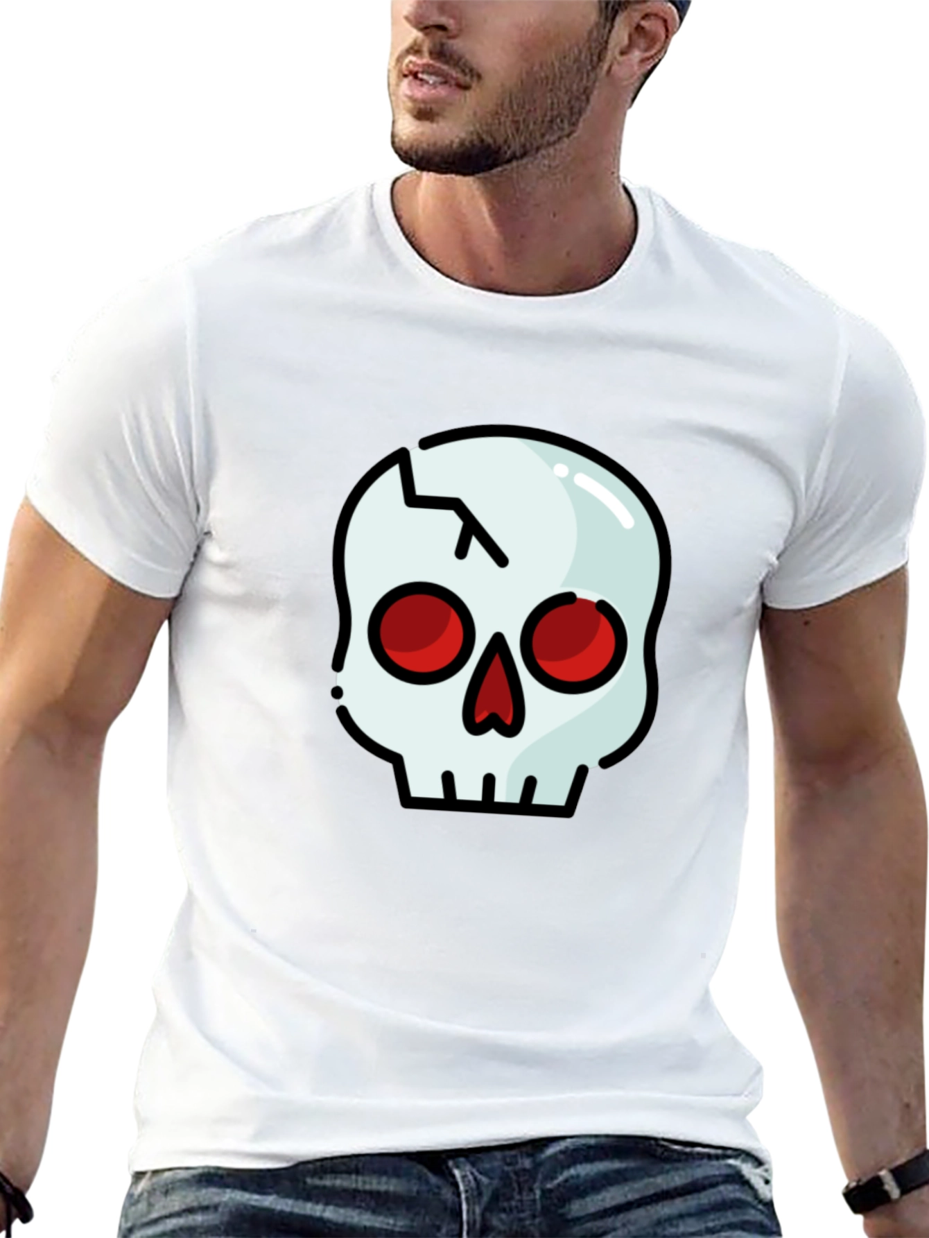 Cracked Skull Graphic Tee - Black