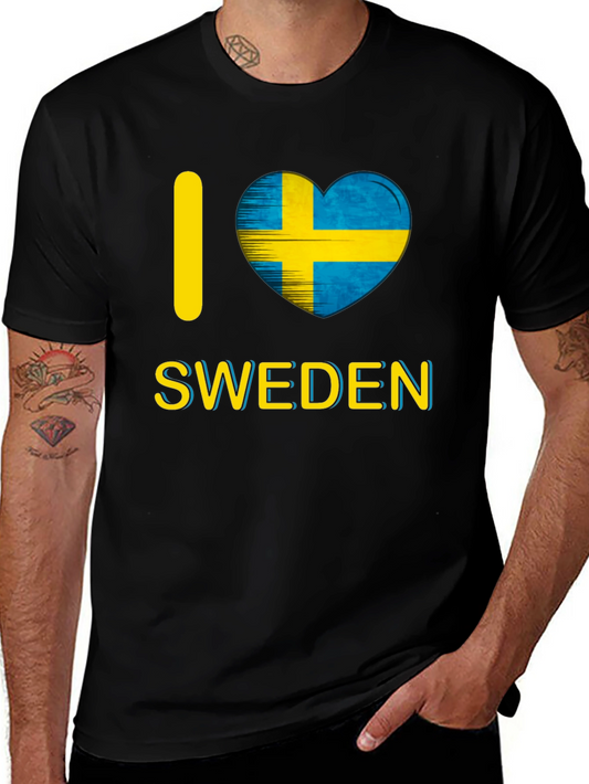 I Love Sweden T-Shirt - Black Crew Neck