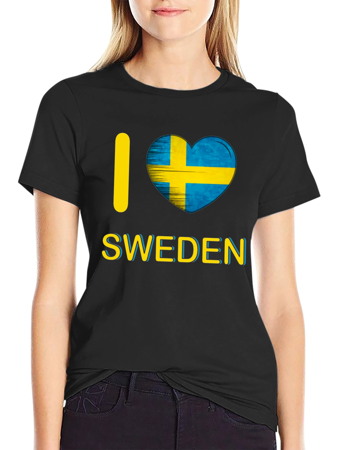 I Love Sweden T-Shirt - Black Crew Neck