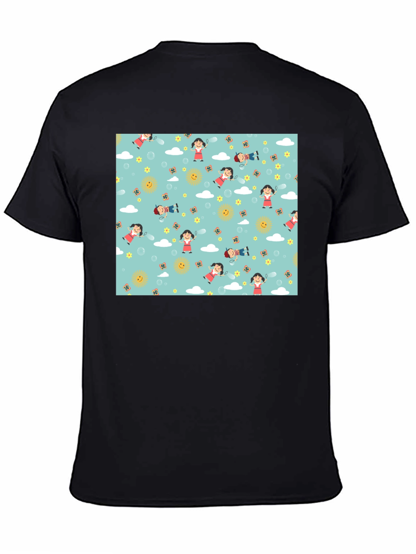 Cartoon Print Black Cotton Tee