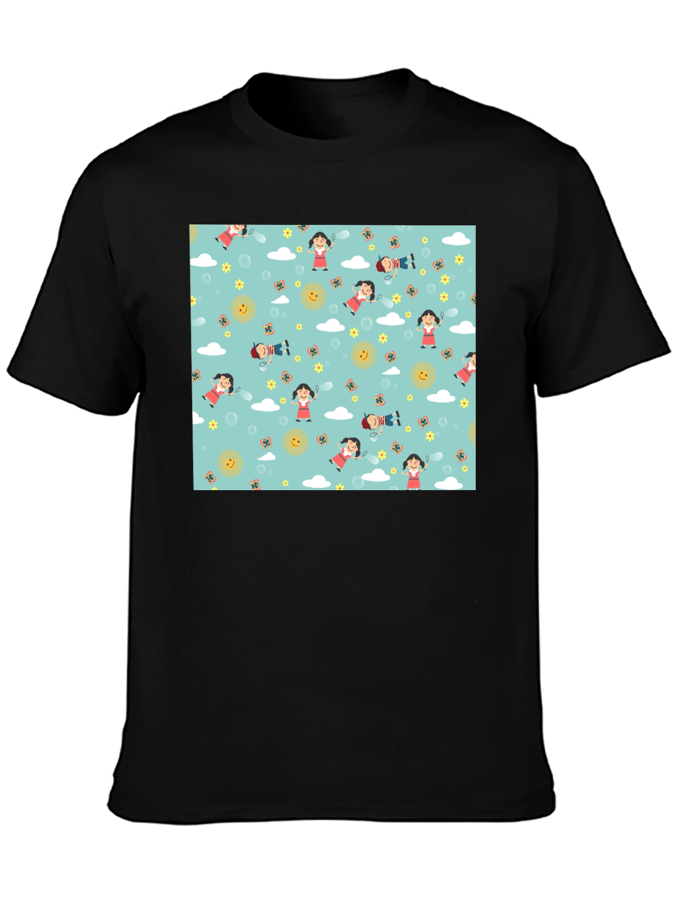 Cartoon Print Black Cotton Tee