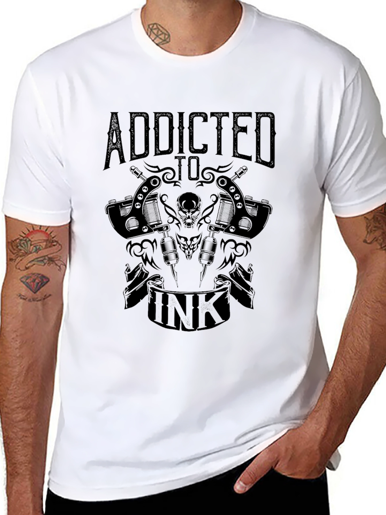 Addicted to Ink Black T-Shirt Tattoo Design