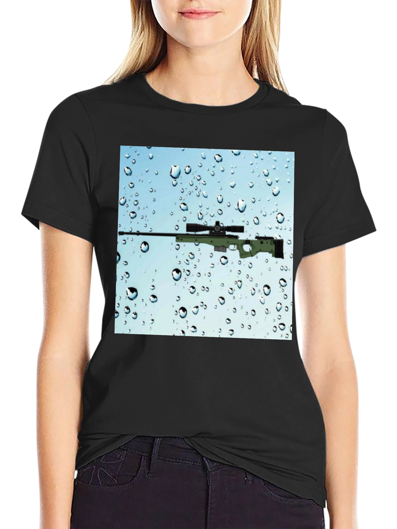 Gun on Rainy Window T-Shirt - Cool Graphic Tee