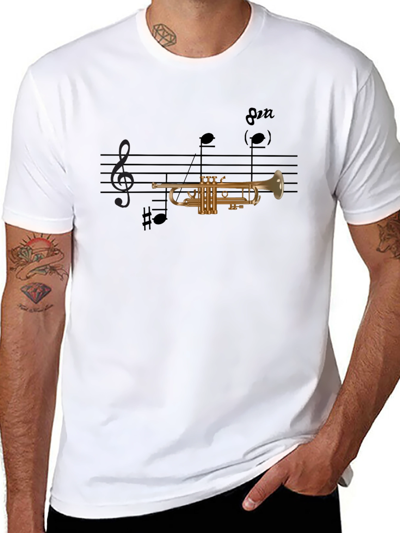 Musical Trumpet Graphic Tee - Black Cotton Blend