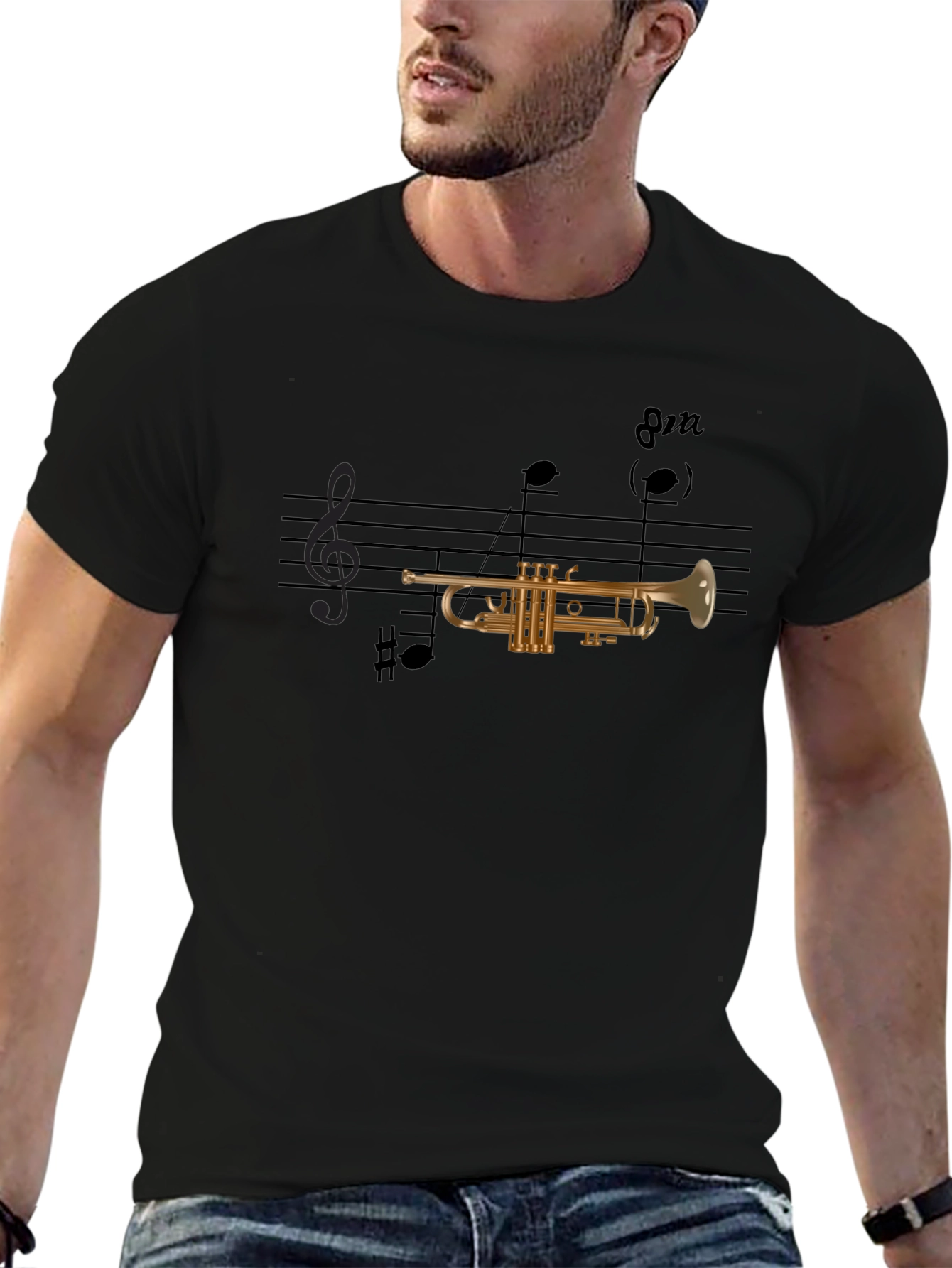 Musical Trumpet Graphic Tee - Black Cotton Blend