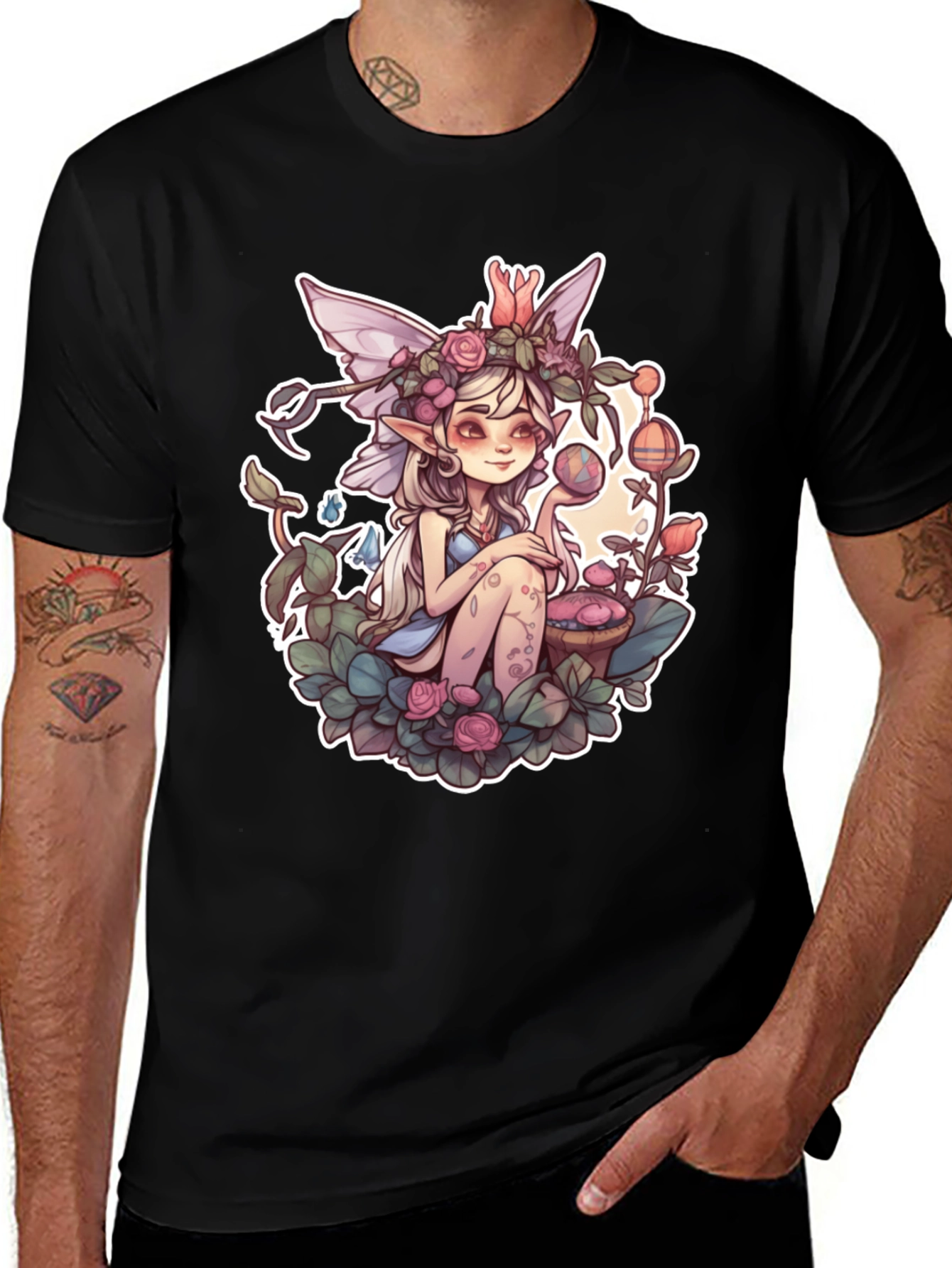 Whimsical Fairy Graphic Tee - Black Unisex Shirt