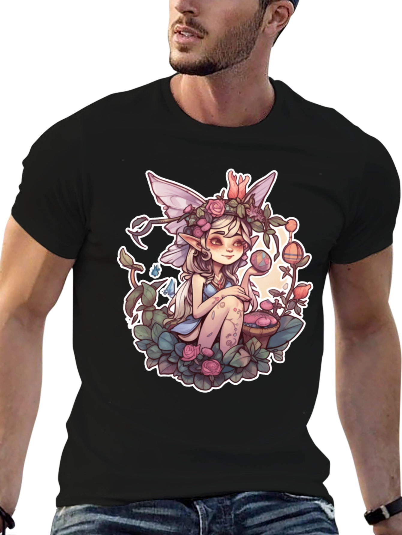 Whimsical Fairy Graphic Tee - Black Unisex Shirt