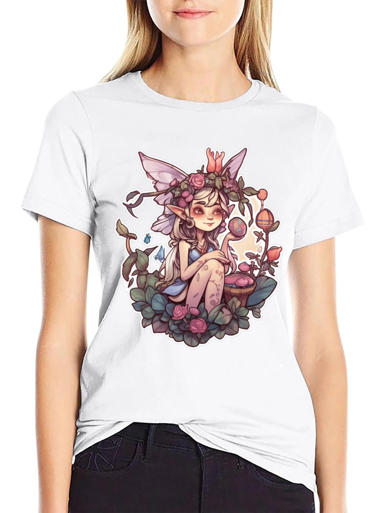 Whimsical Fairy Graphic Tee - Black Unisex Shirt