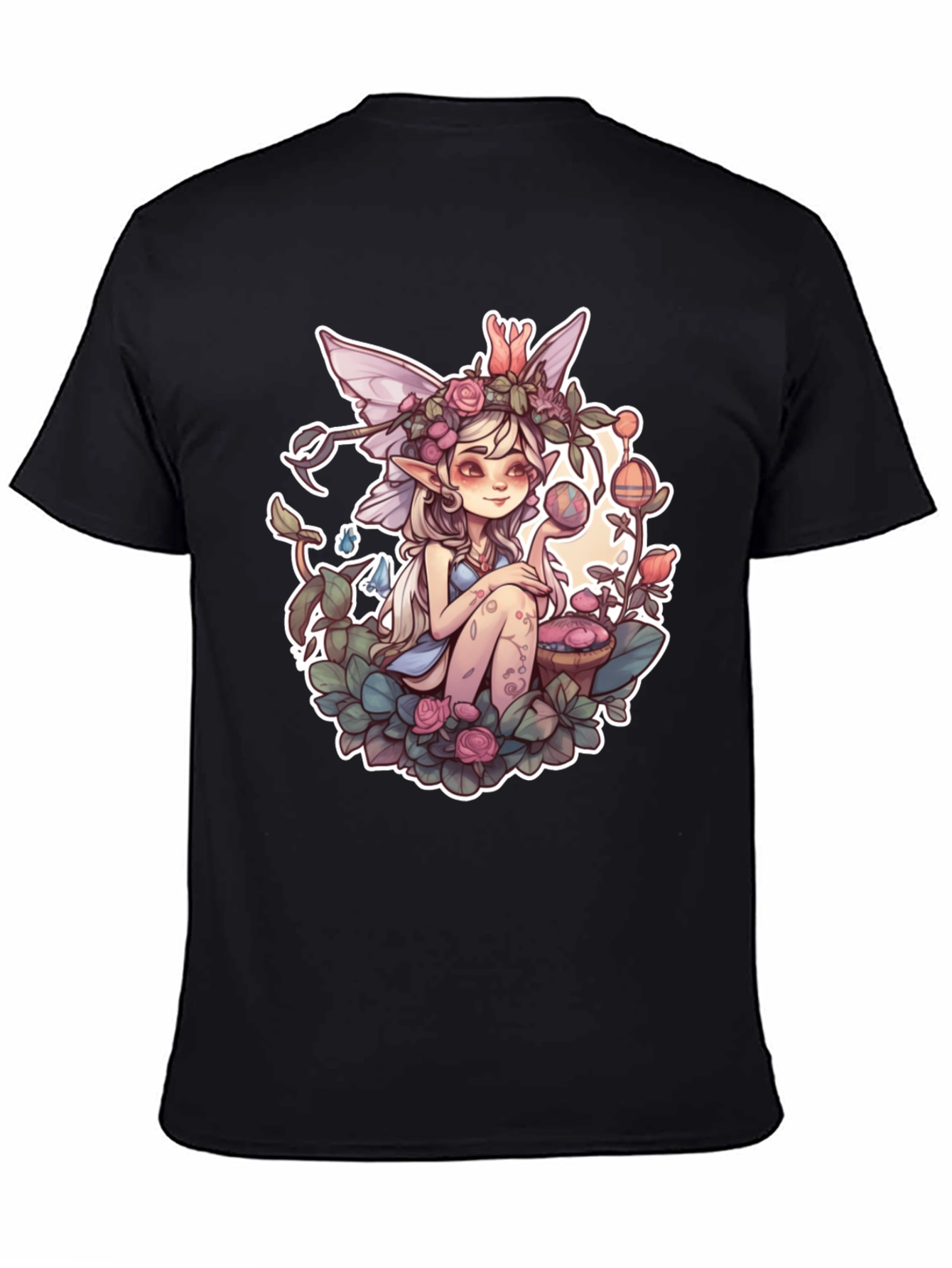 Whimsical Fairy Graphic Tee - Black Unisex Shirt