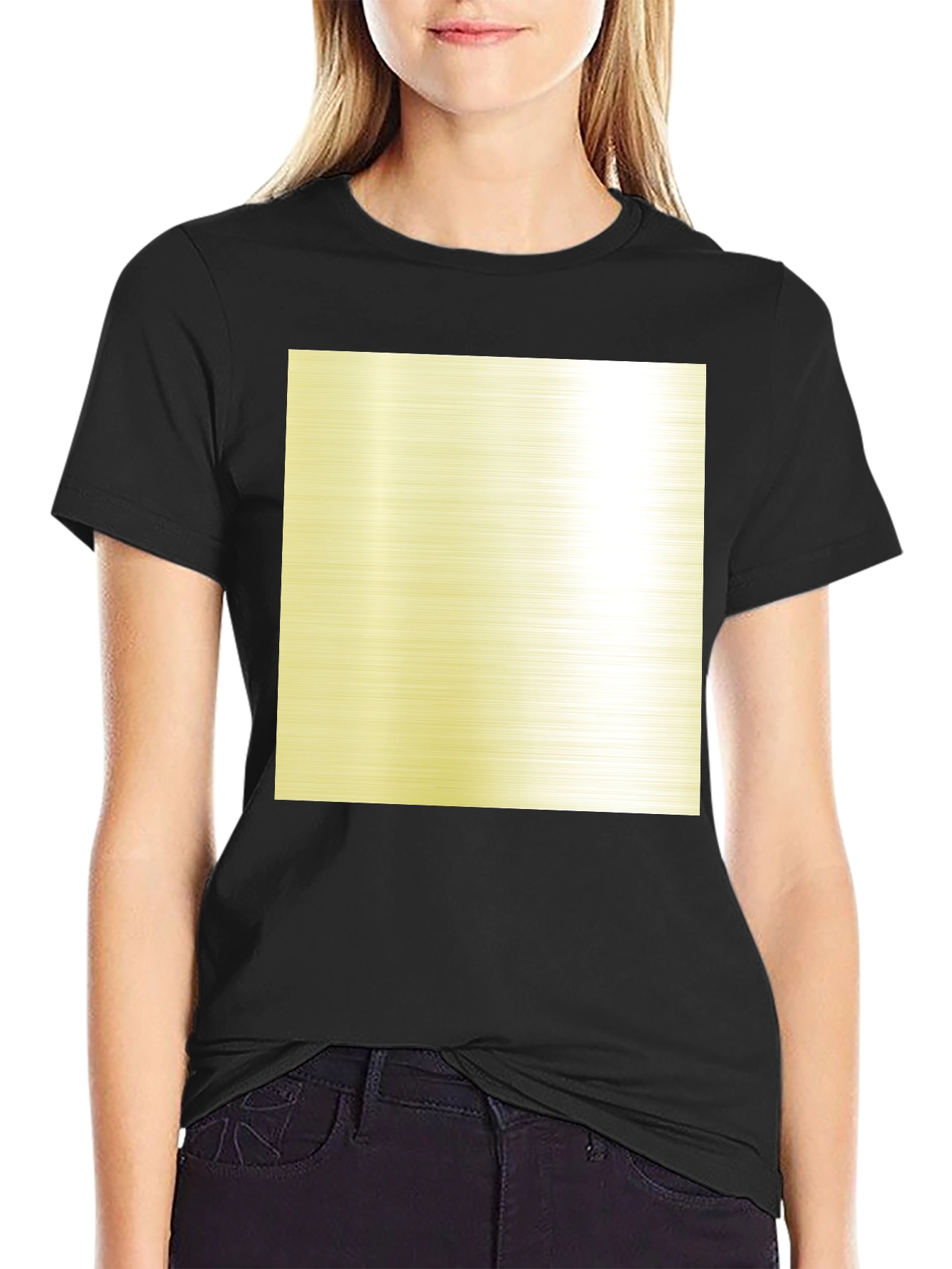 Black T-Shirt with Metallic Gold Square