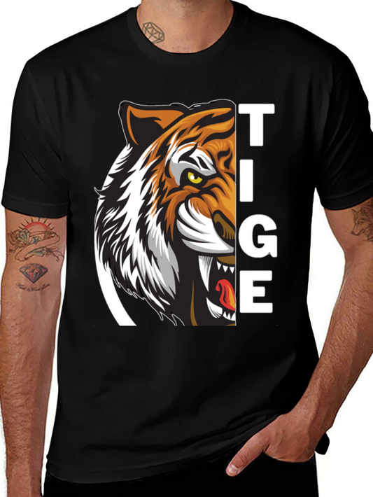 Tiger Graphic Print Black T-Shirt for Men