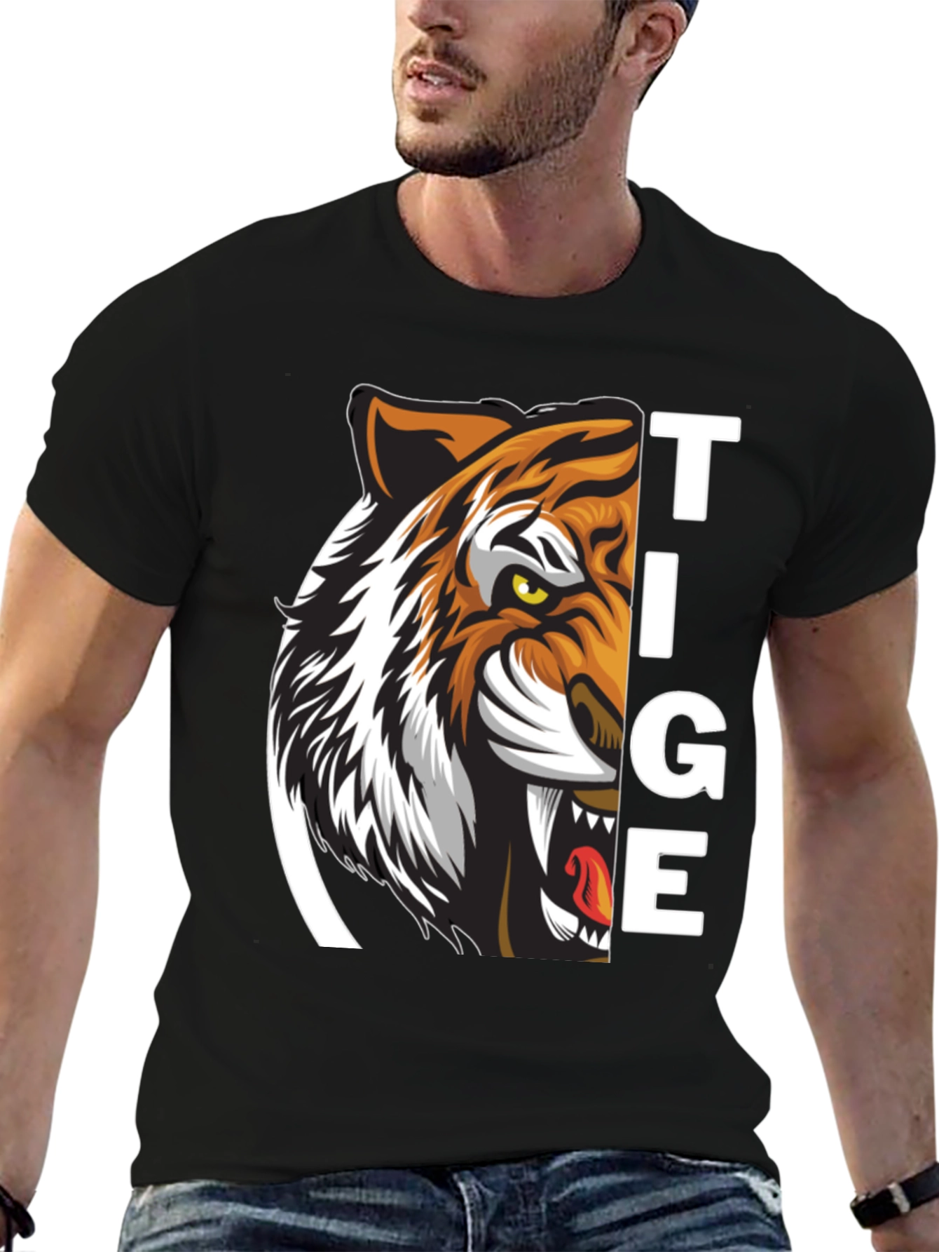 Tiger Graphic Print Black T-Shirt for Men