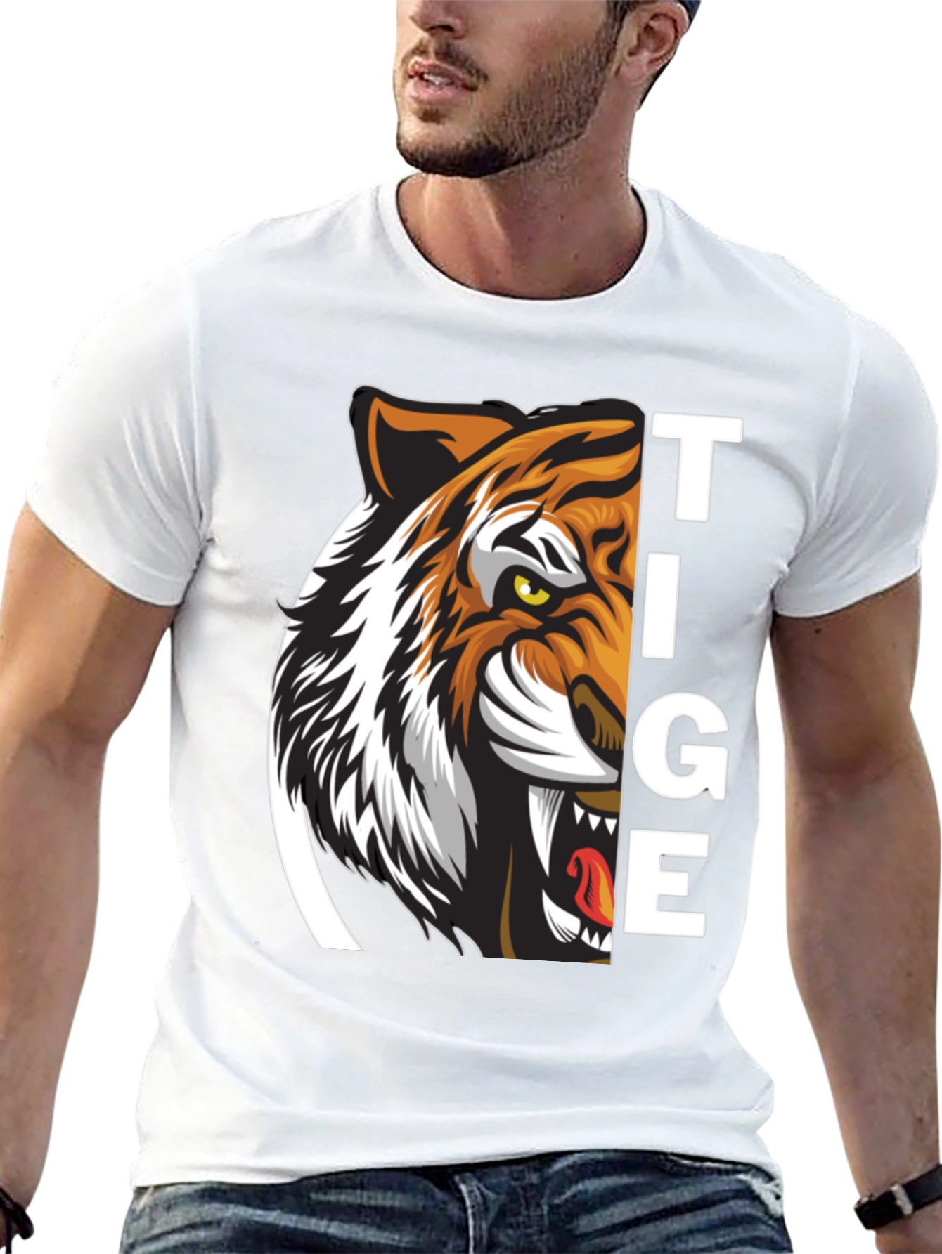 Tiger Graphic Print Black T-Shirt for Men