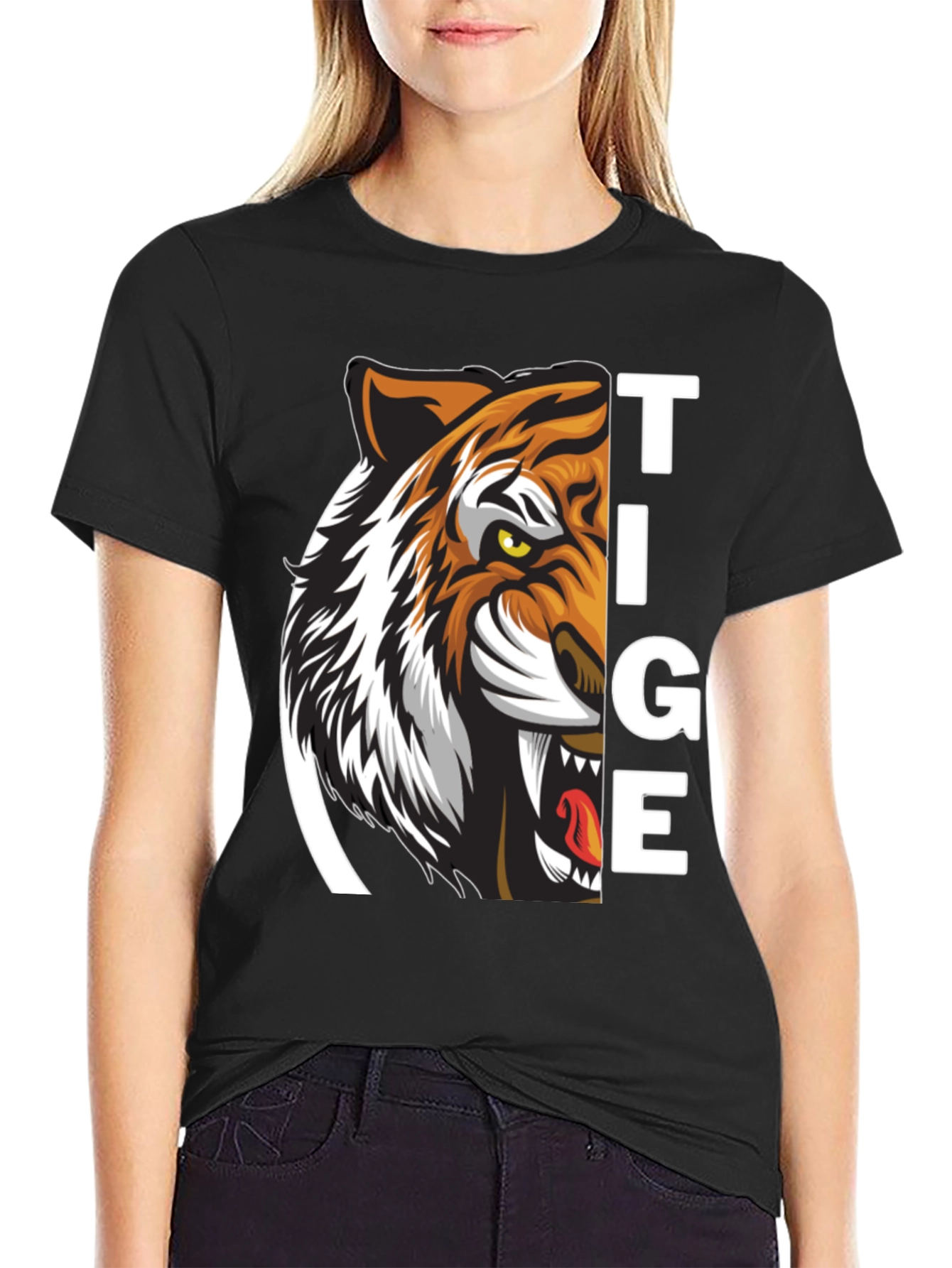 Tiger Graphic Print Black T-Shirt for Men