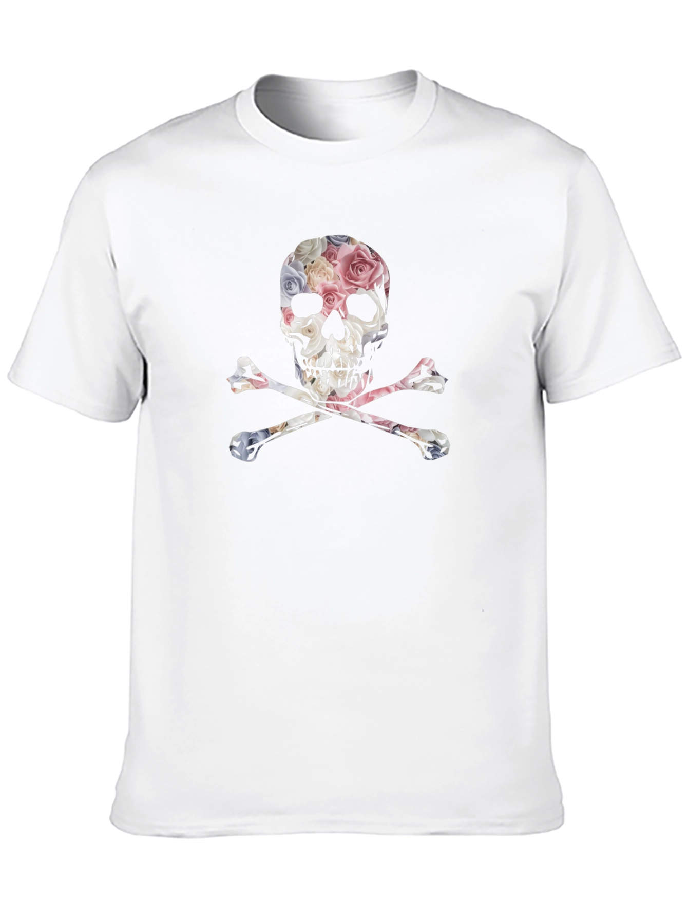 Floral Skull & Crossbones Graphic Tee - Black