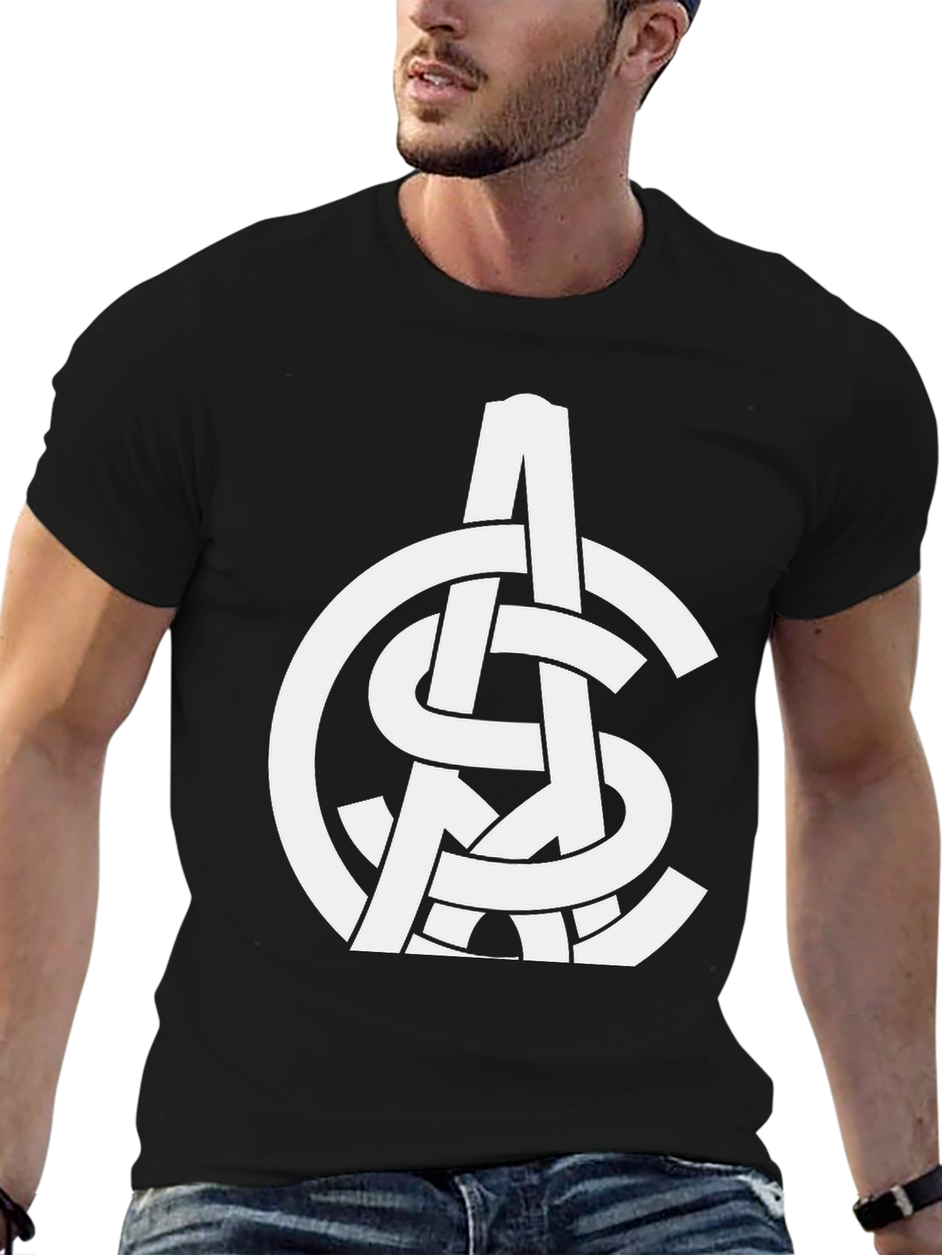 Abstract White Logo Print Black T-Shirt