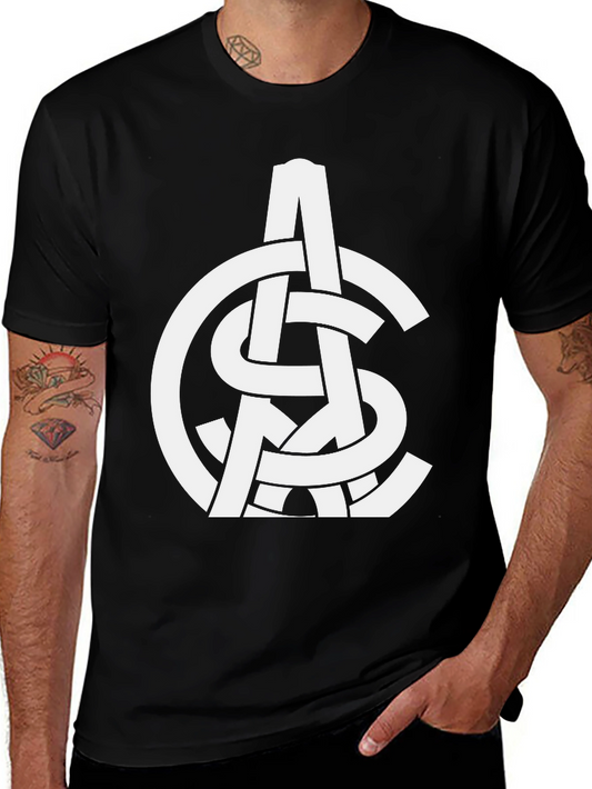 Abstract White Logo Print Black T-Shirt