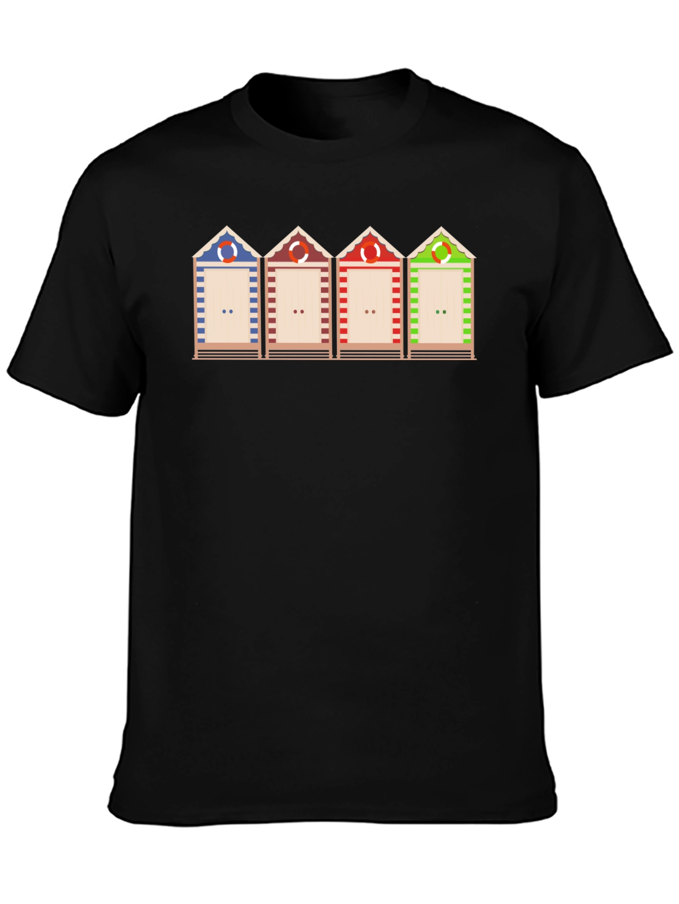 Beach Huts Graphic T-Shirt - Black Casual Tee