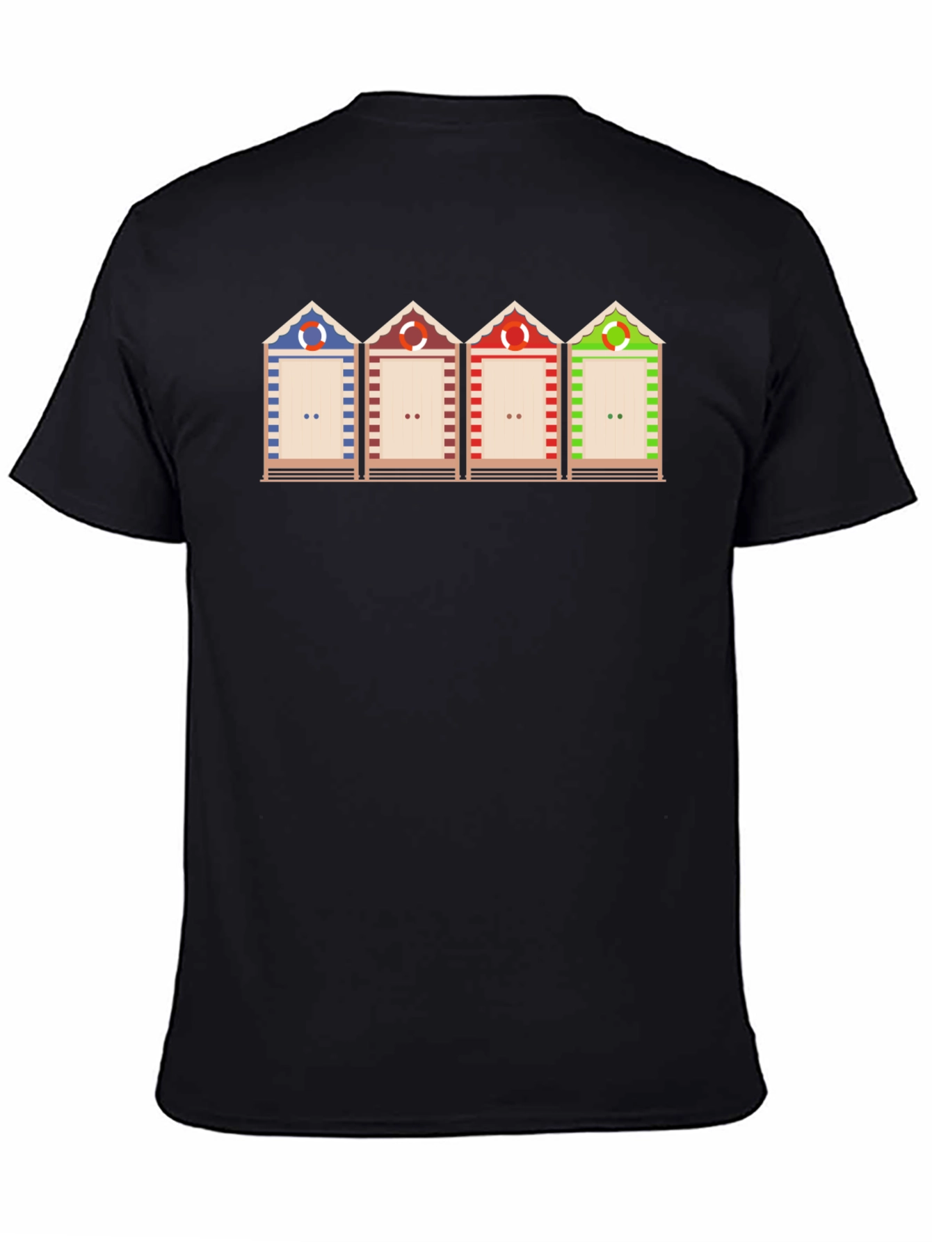 Beach Huts Graphic T-Shirt - Black Casual Tee