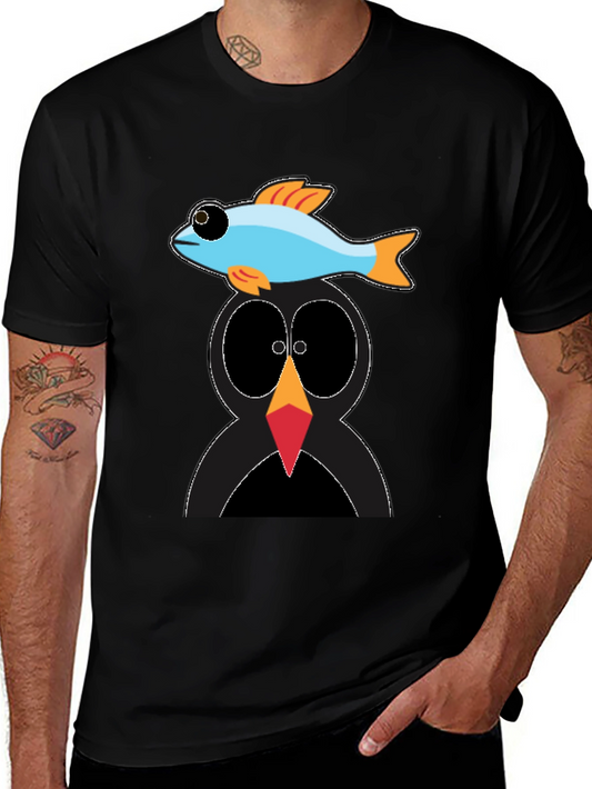 Penguin Fish Graphic Tee - Unique Cartoon T-Shirt