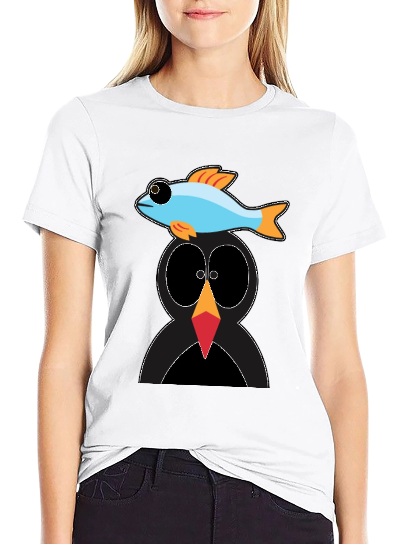 Penguin Fish Graphic Tee - Unique Cartoon T-Shirt
