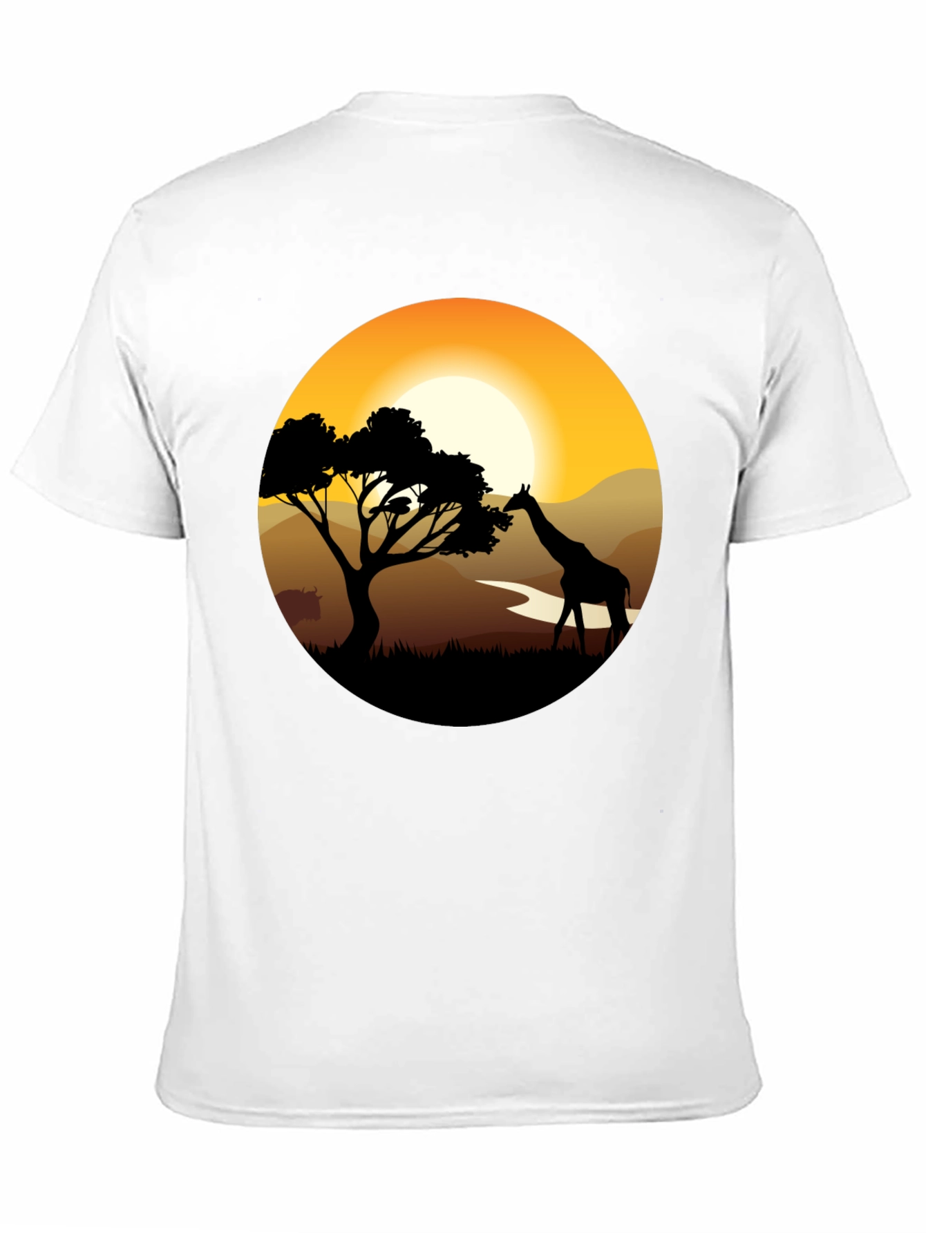 African Sunset Giraffe Black T-Shirt