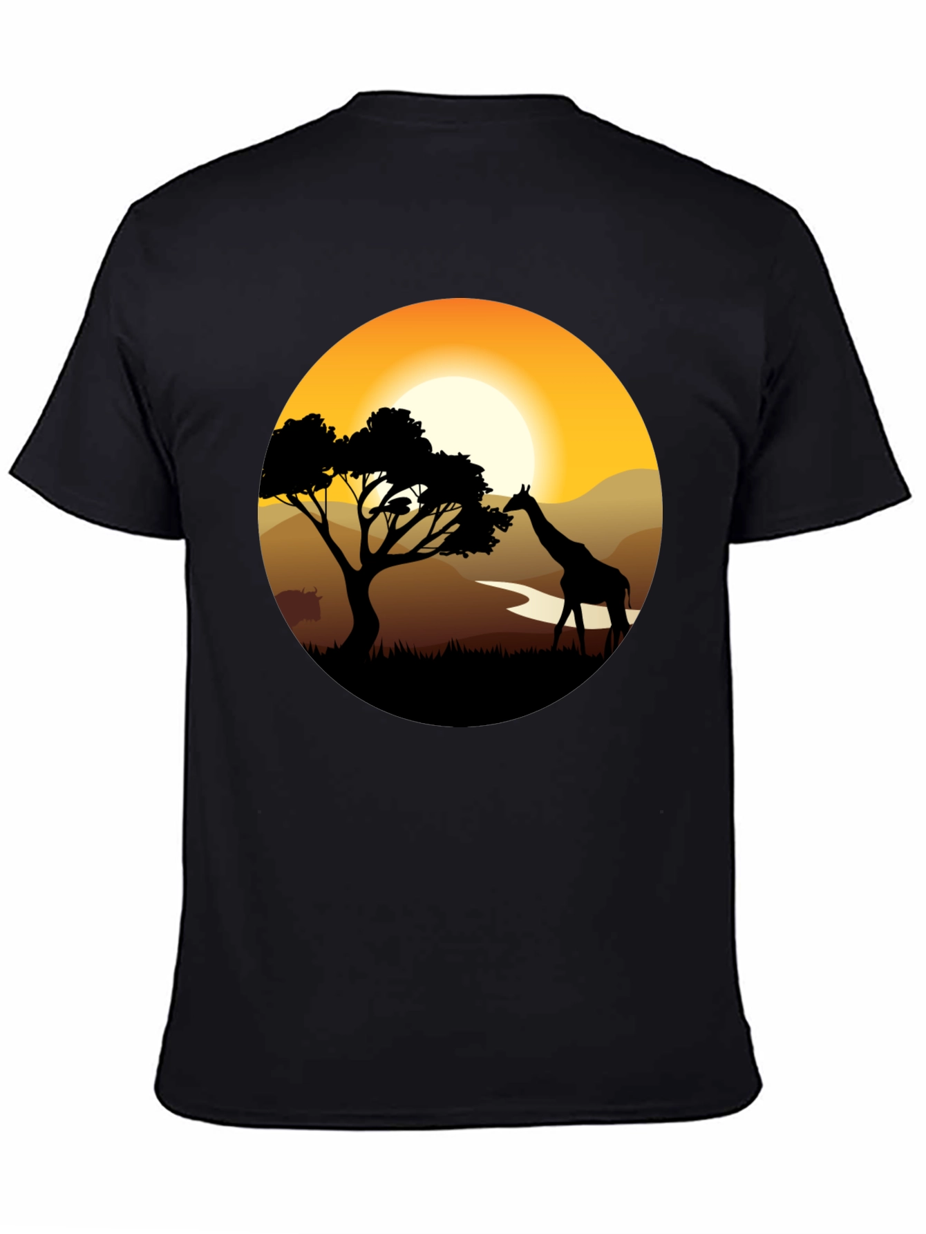 African Sunset Giraffe Black T-Shirt