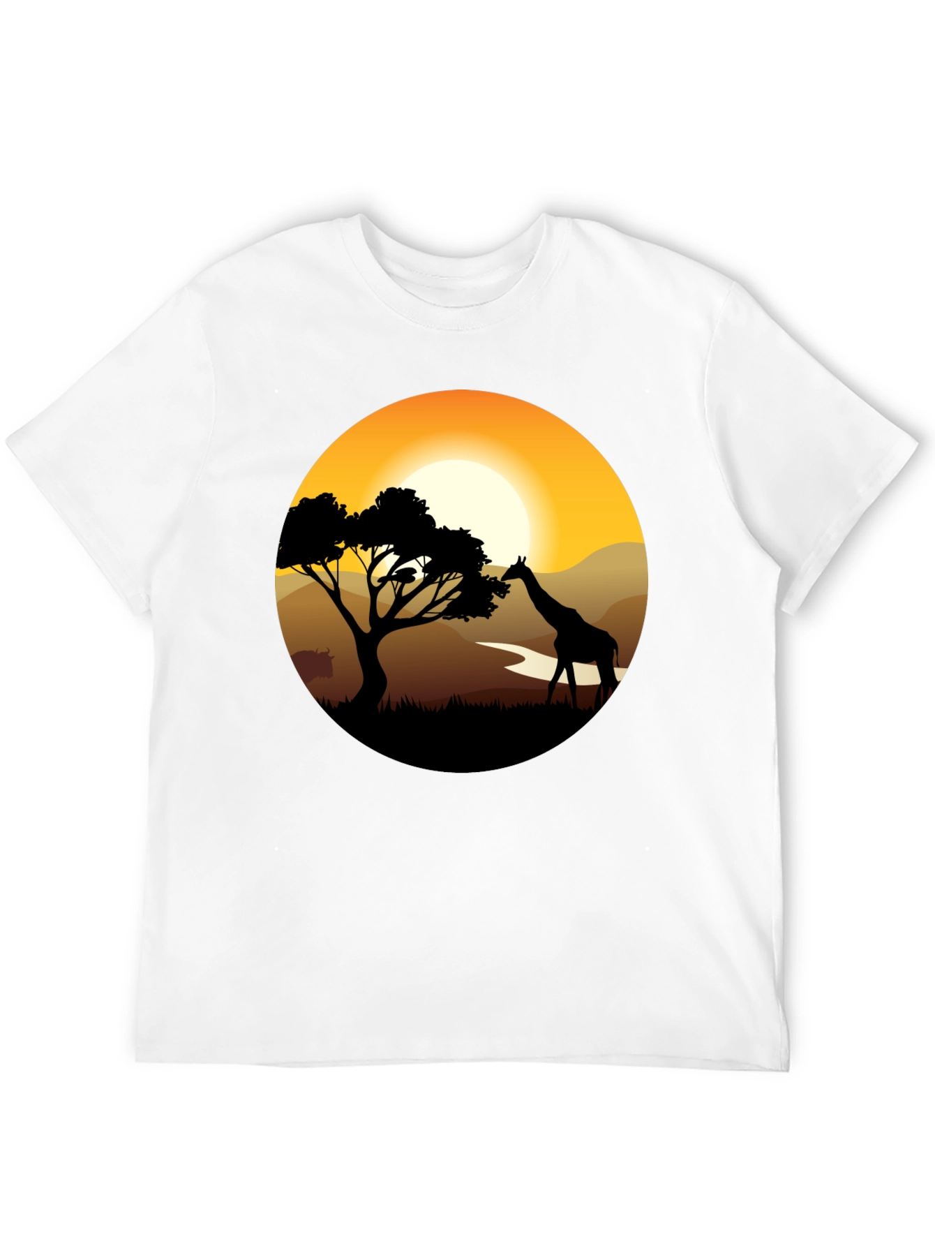 African Sunset Giraffe Black T-Shirt