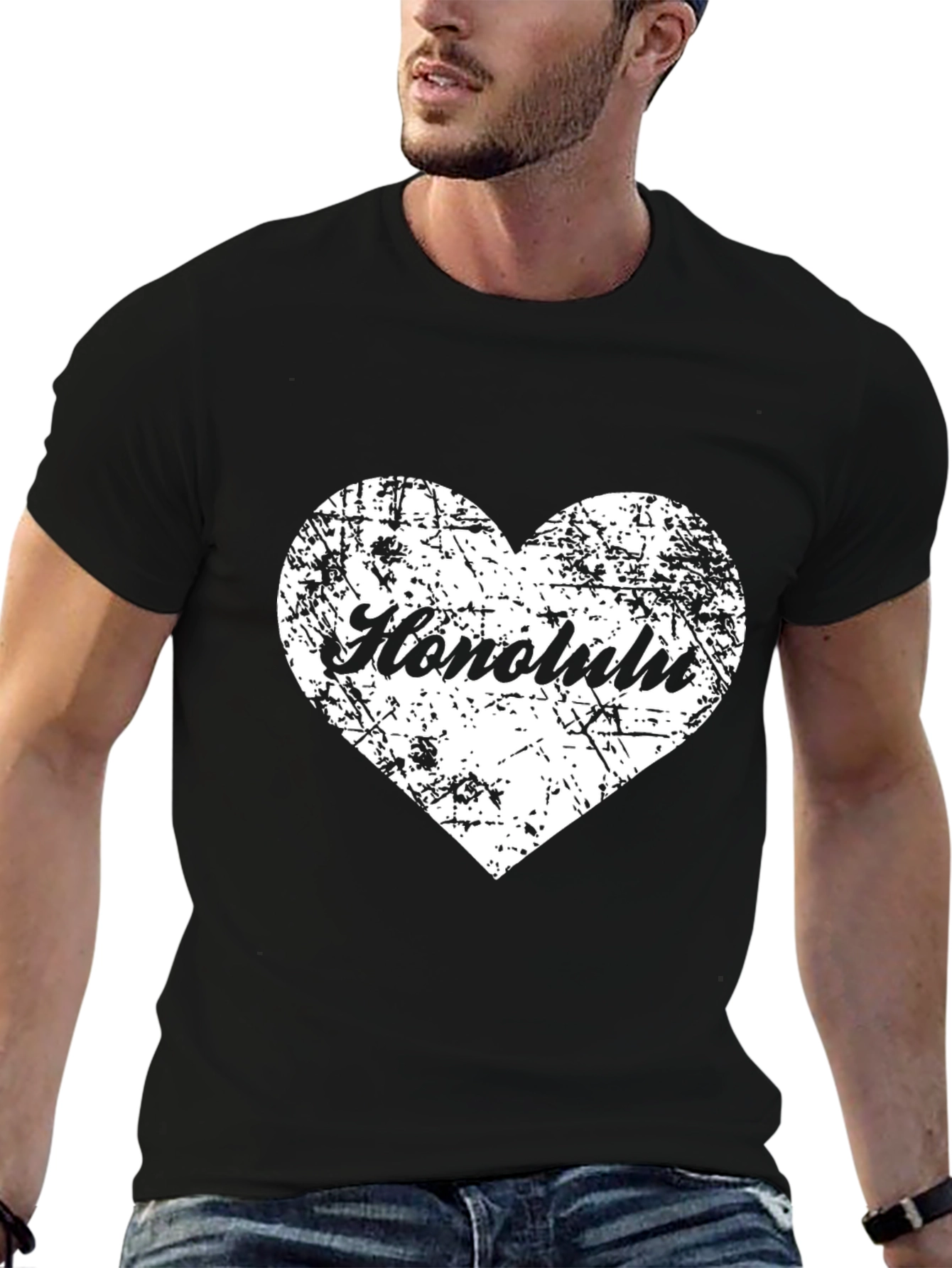 Honolulu Heart Graphic Black Tee