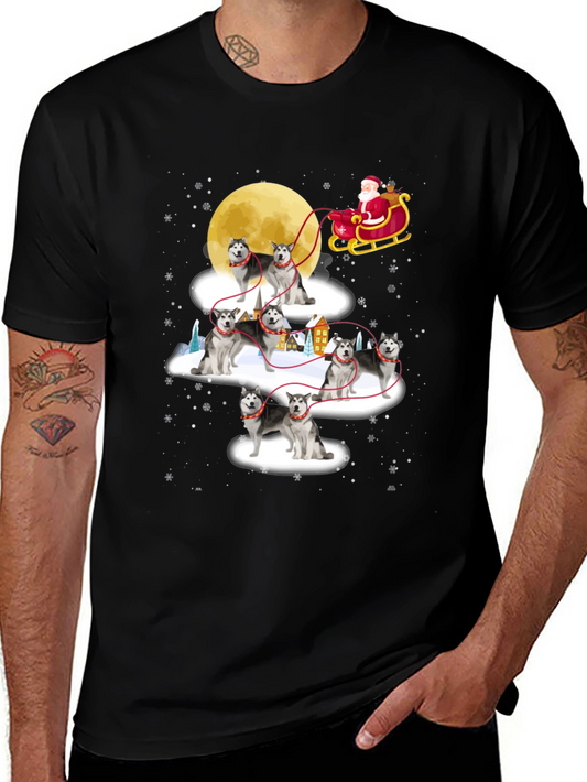 Festive Husky Santa Sleigh T-Shirt