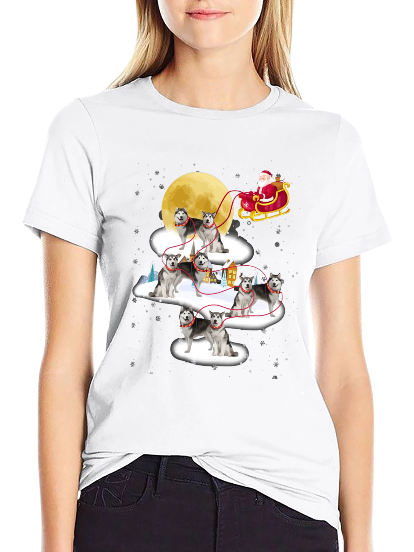 Festive Husky Santa Sleigh T-Shirt