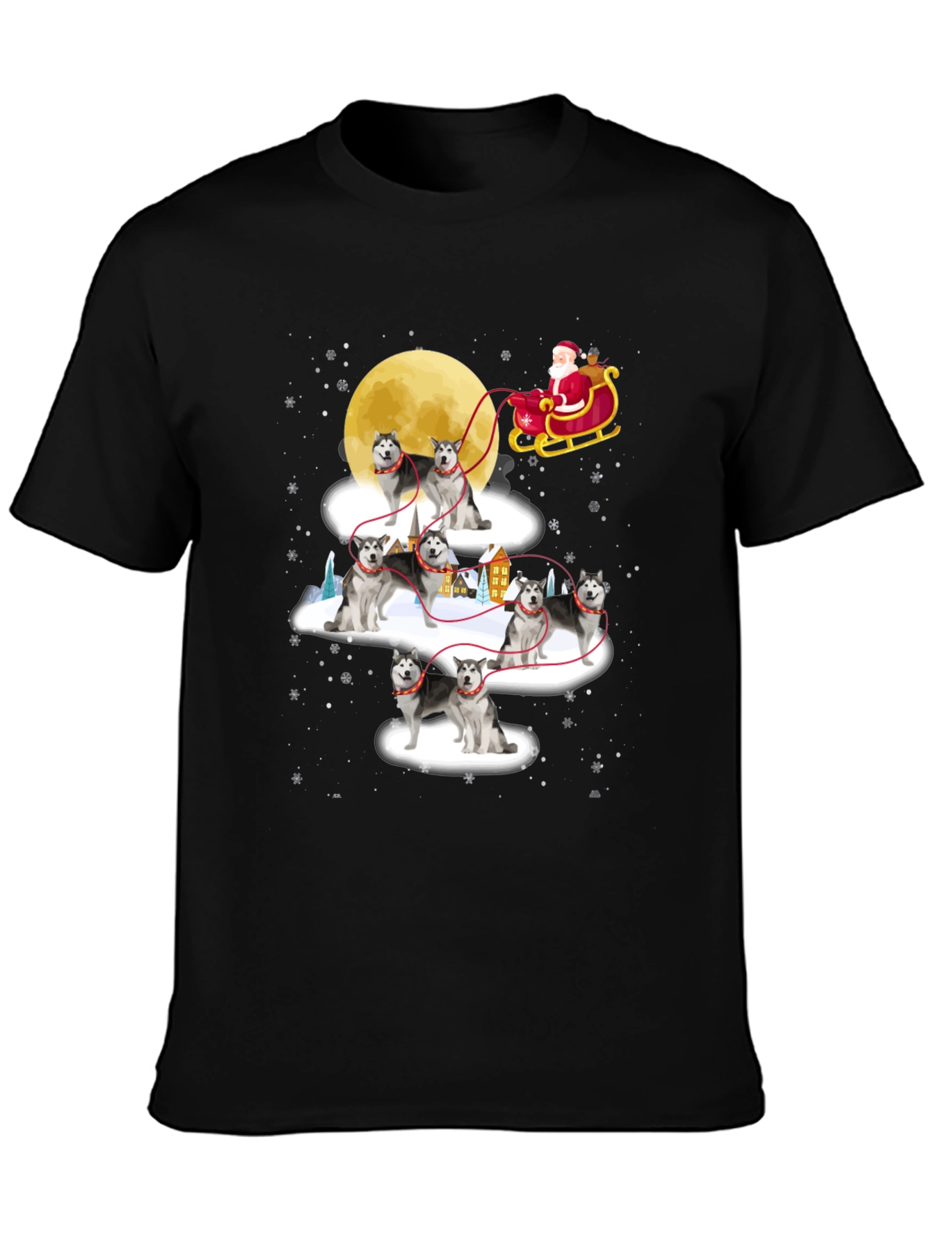 Festive Husky Santa Sleigh T-Shirt