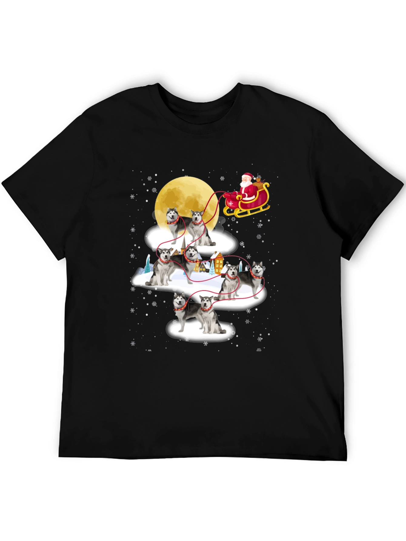 Festive Husky Santa Sleigh T-Shirt