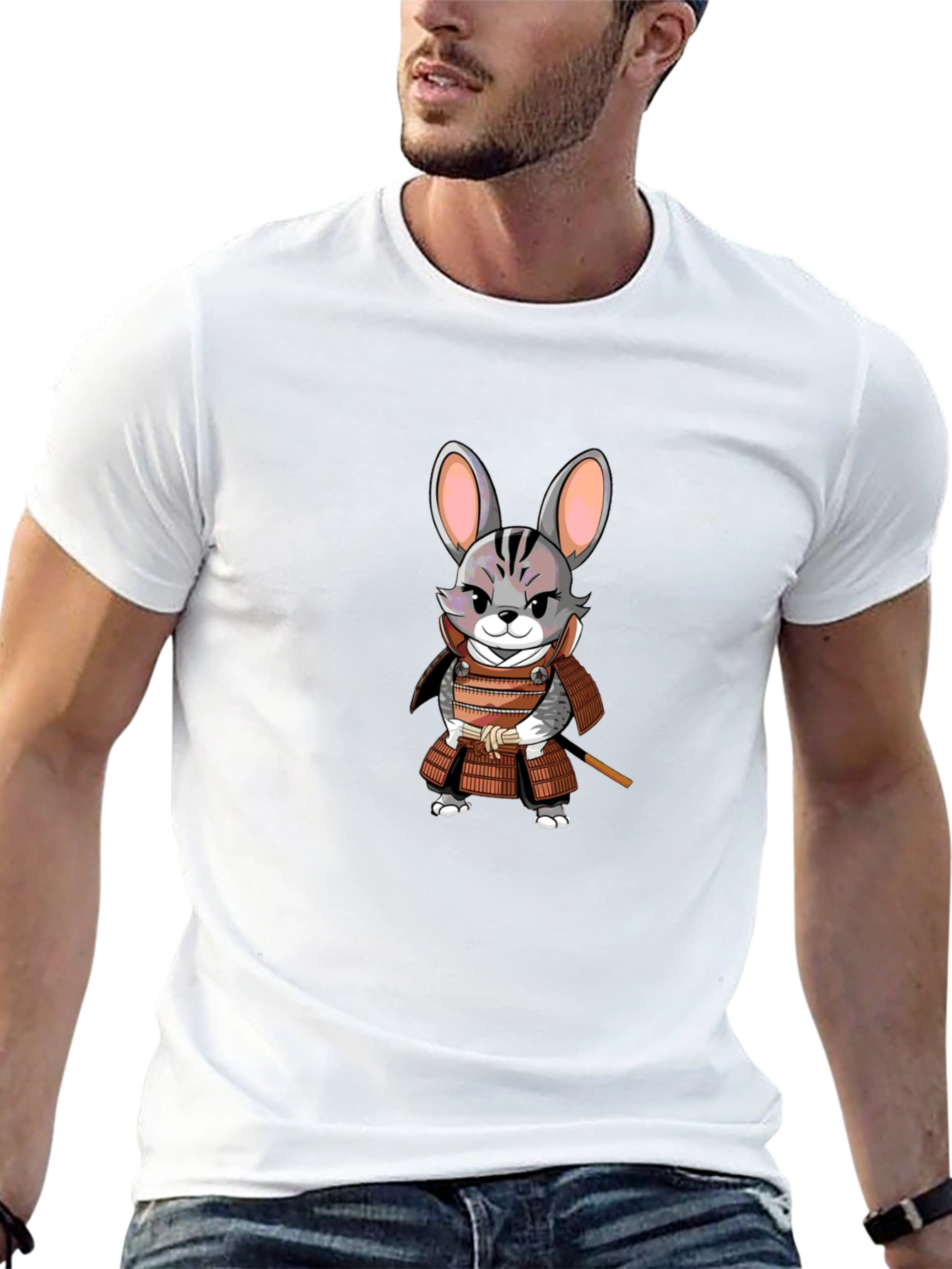Samurai Rabbit Graphic T-Shirt - Black