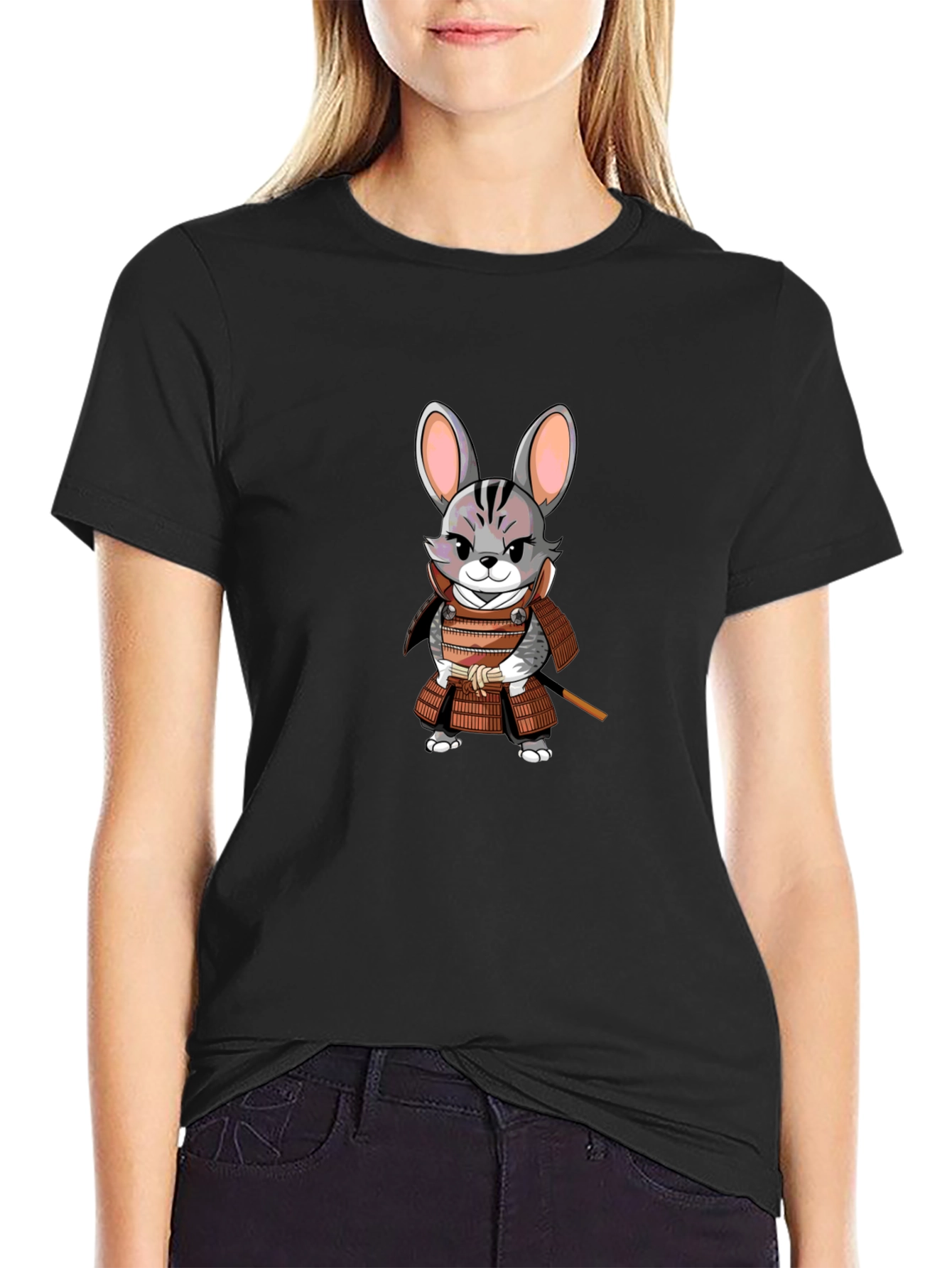 Samurai Rabbit Graphic T-Shirt - Black