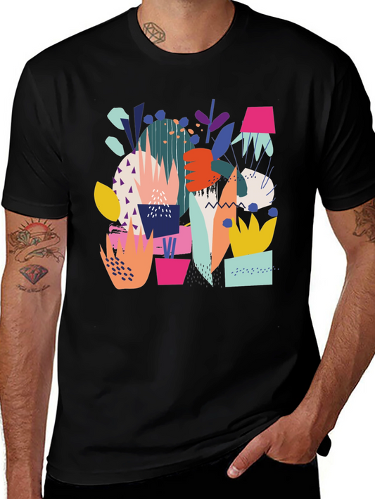 Abstract Plant Print Black T-Shirt