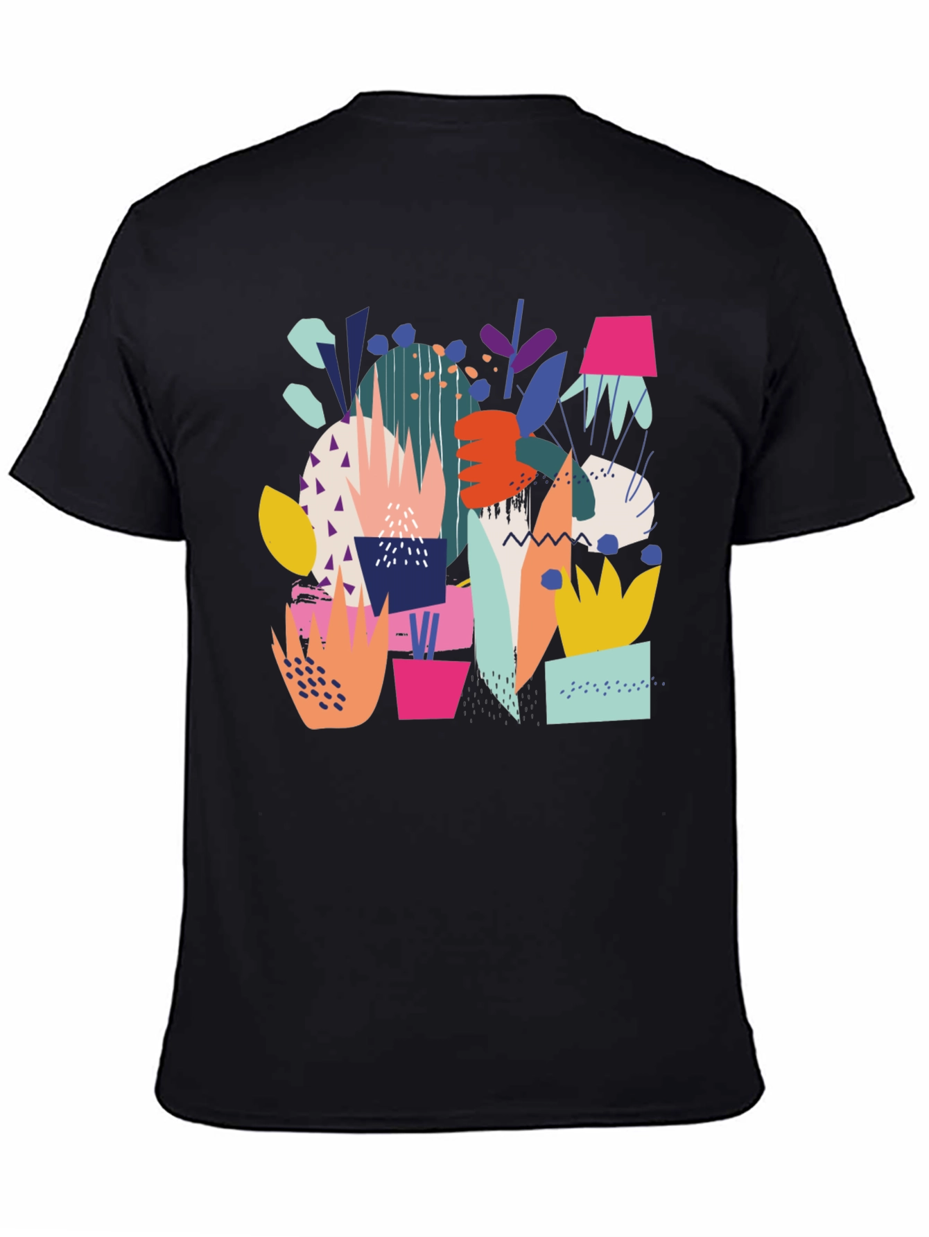 Abstract Plant Print Black T-Shirt