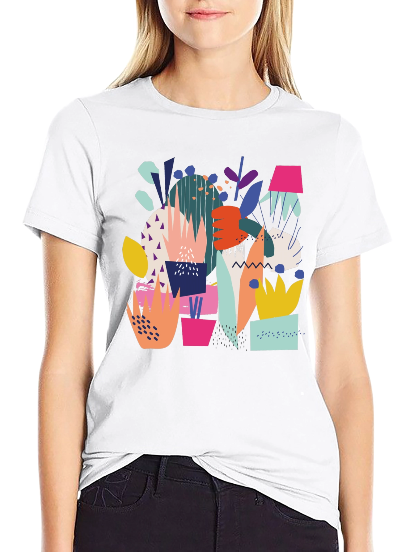 Abstract Plant Print Black T-Shirt