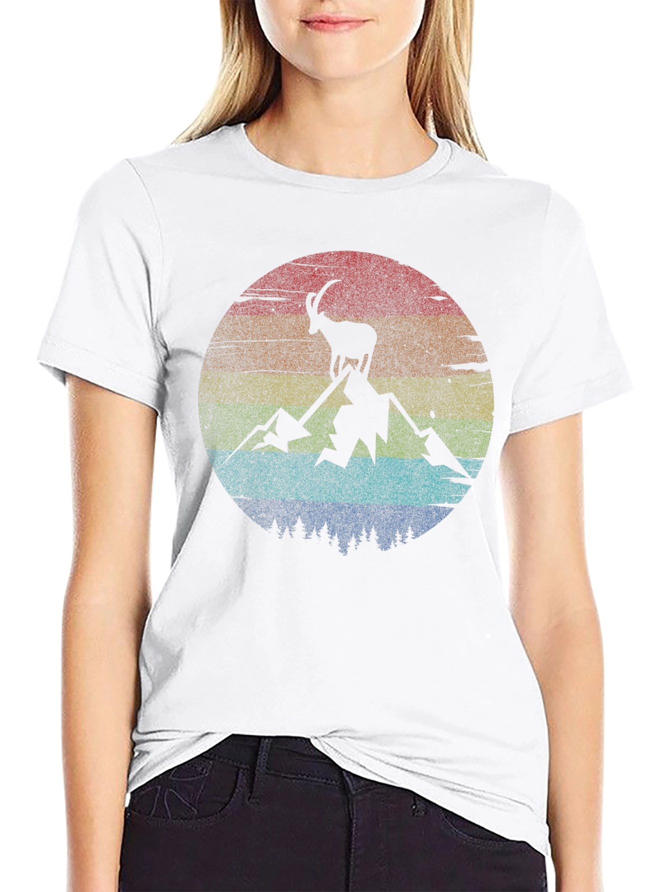 Retro Mountain Goat Graphic Tee - Black