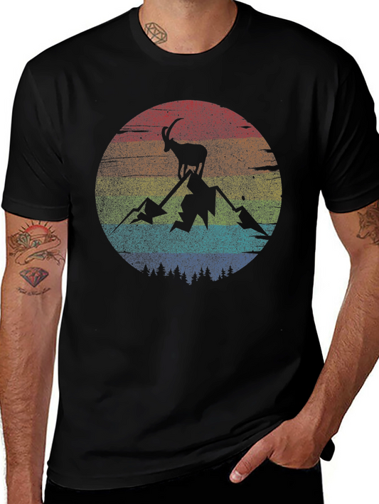 Retro Mountain Goat Graphic Tee - Black