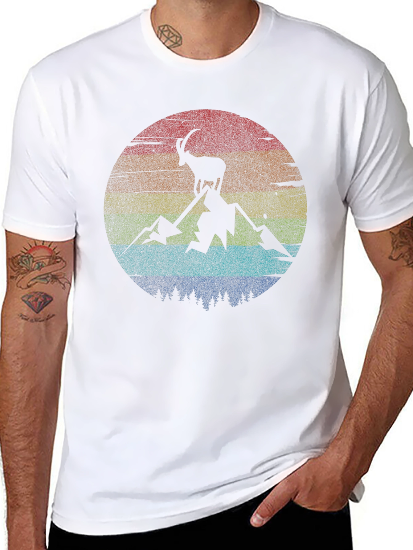 Retro Mountain Goat Graphic Tee - Black