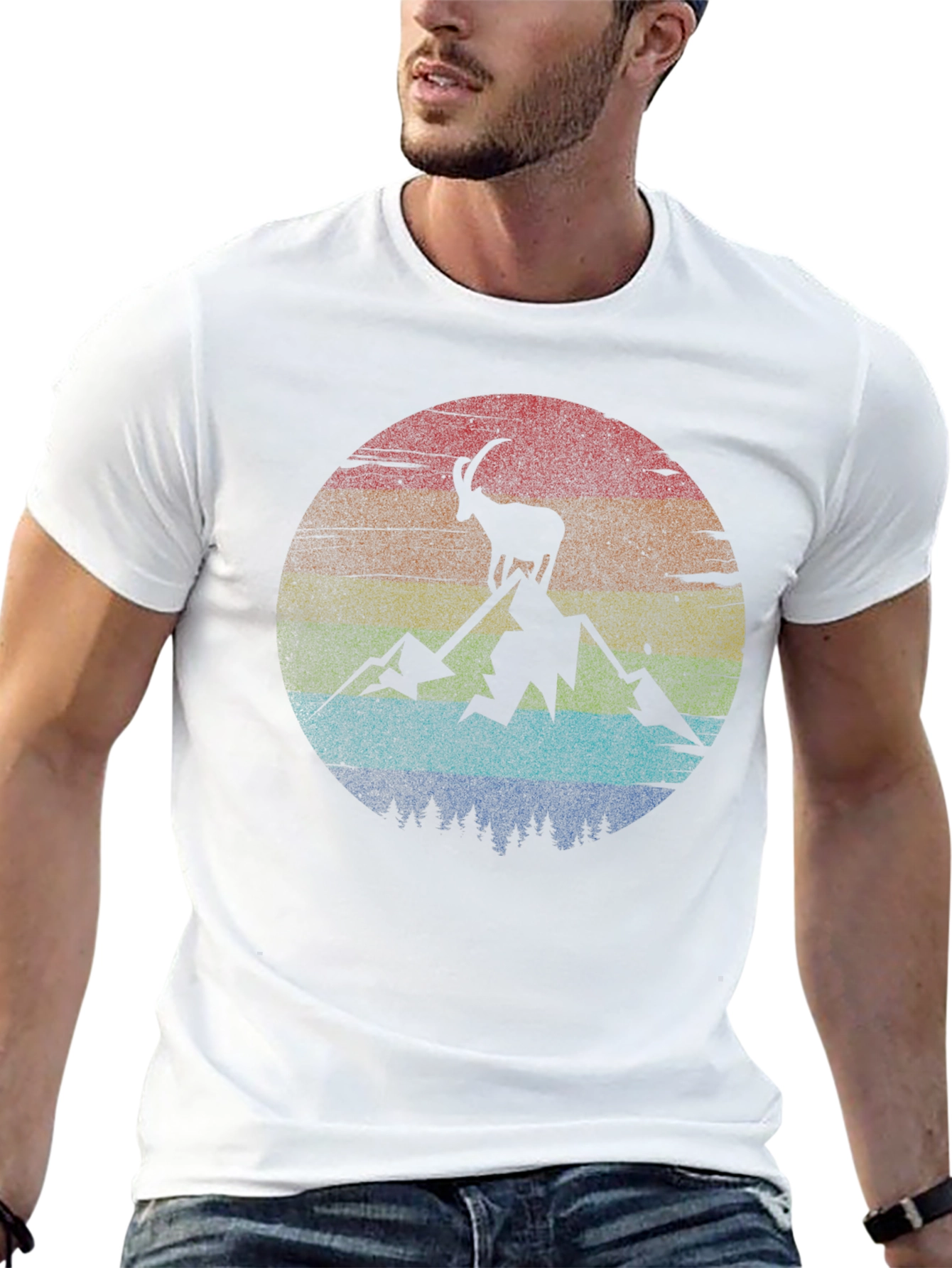 Retro Mountain Goat Graphic Tee - Black