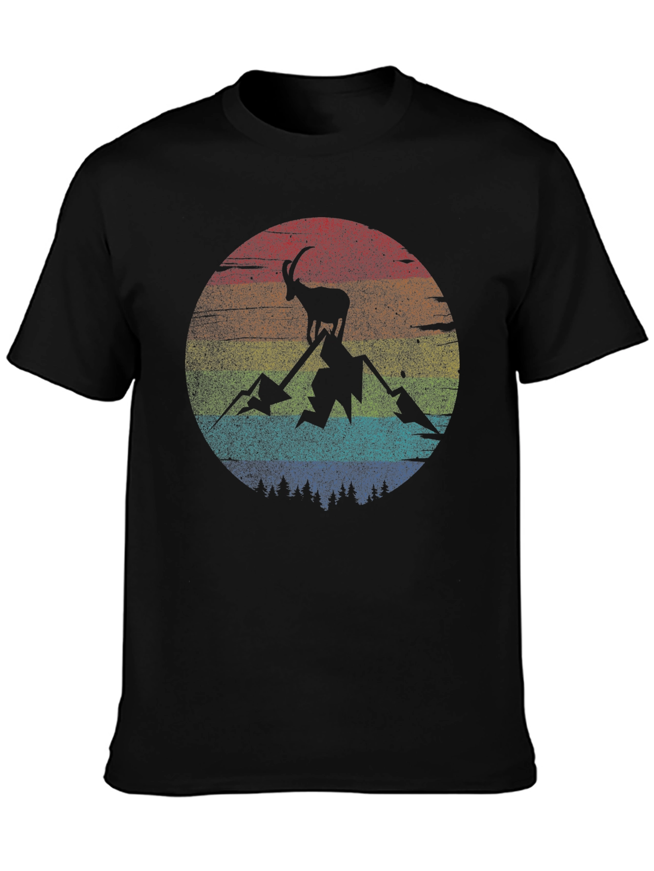 Retro Mountain Goat Graphic Tee - Black