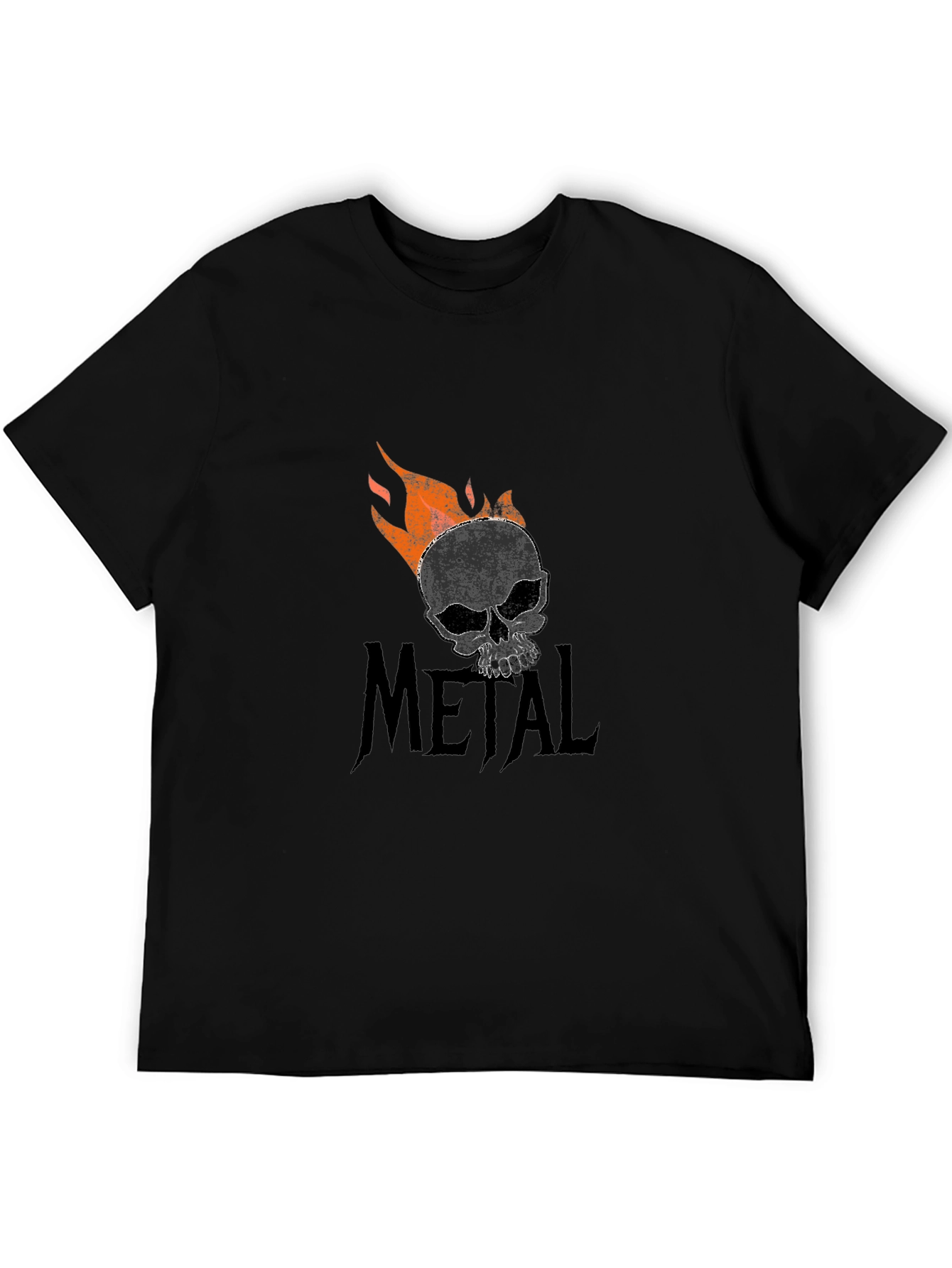 Metal Skull Flame Graphic Tee - Black