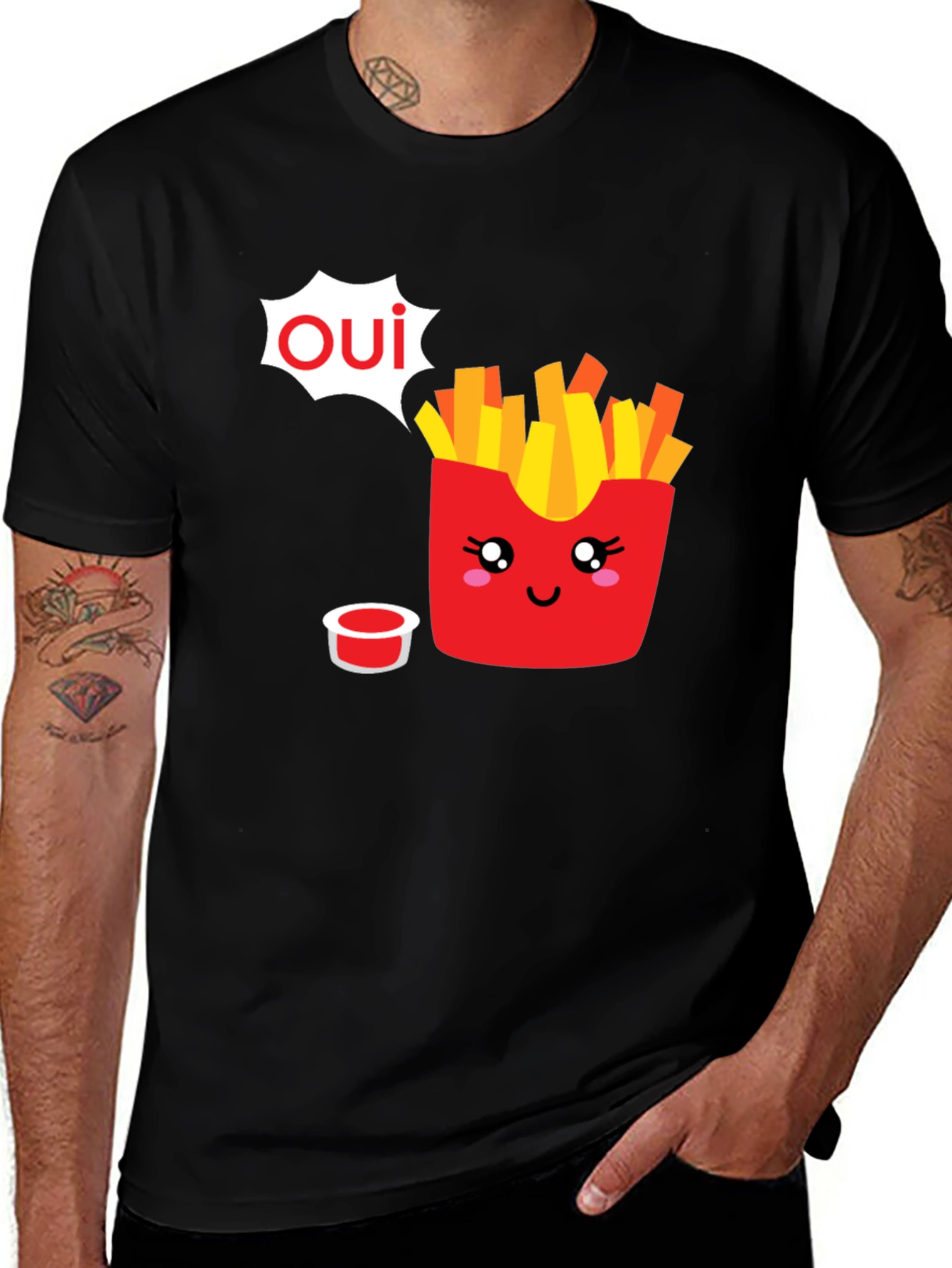 Oui Fries Graphic Tee - Fun French Fry T-Shirt