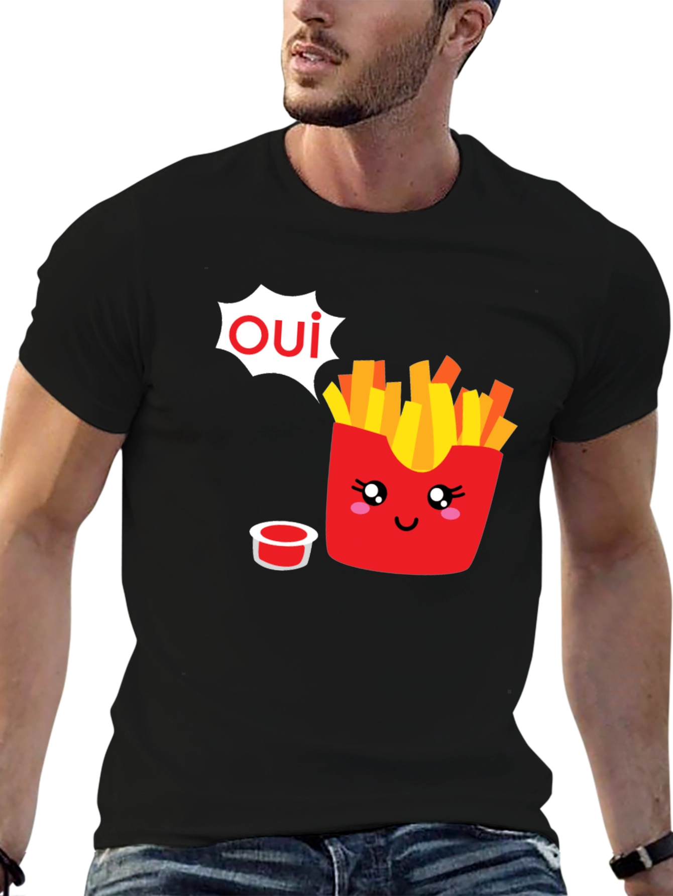 Oui Fries Graphic Tee - Fun French Fry T-Shirt