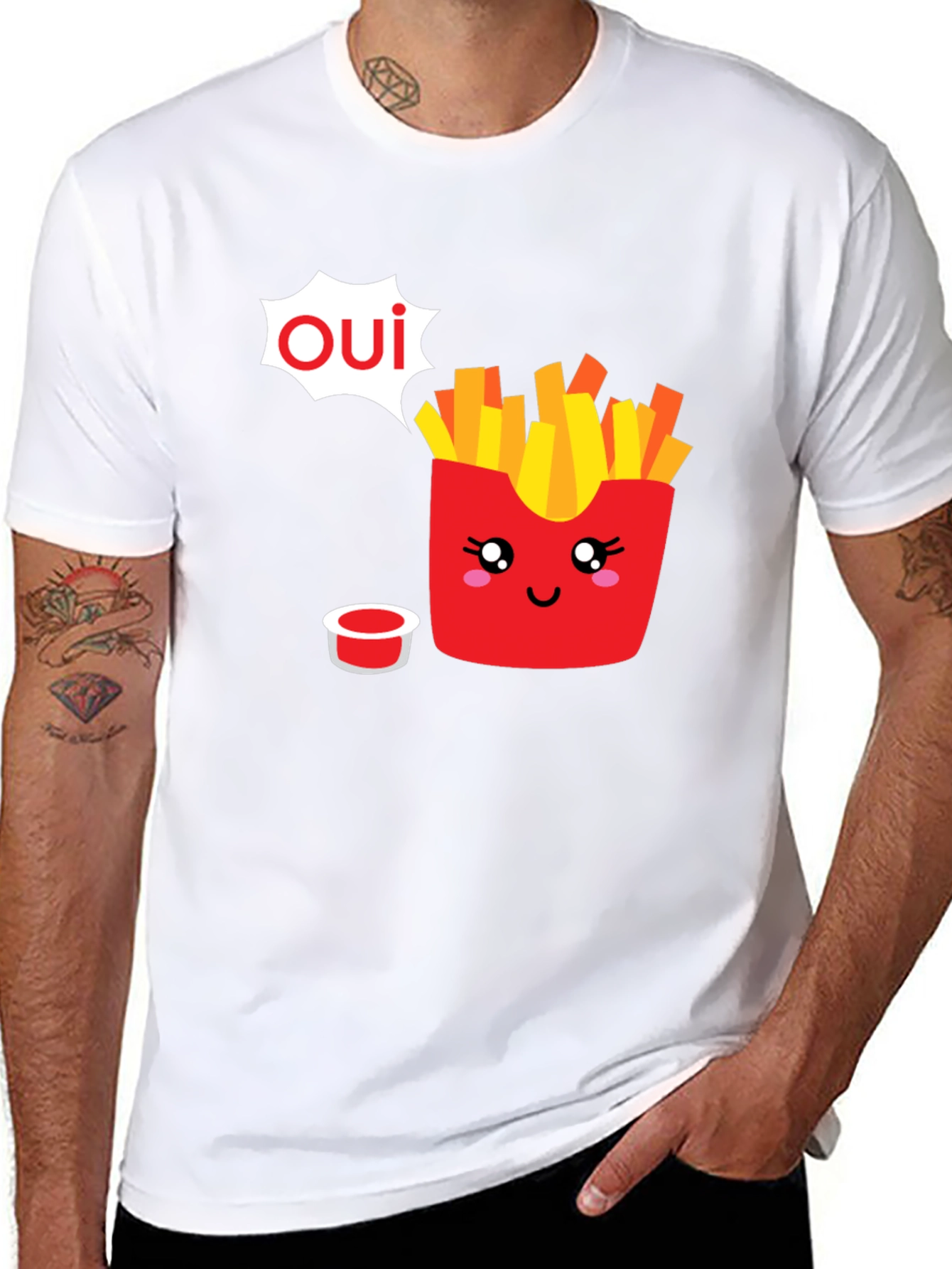 Oui Fries Graphic Tee - Fun French Fry T-Shirt